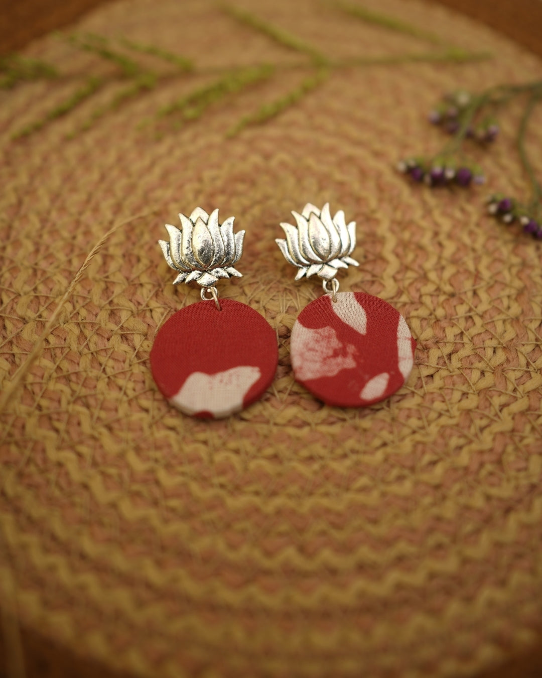 PINK WHITE BATIK PRINT EARRING