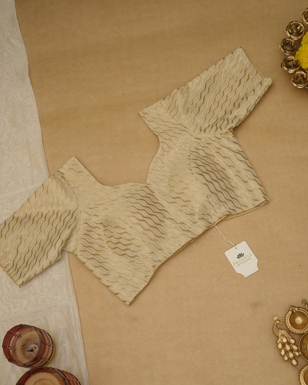 WHITE GOLDEN ZARI  BLOUSE