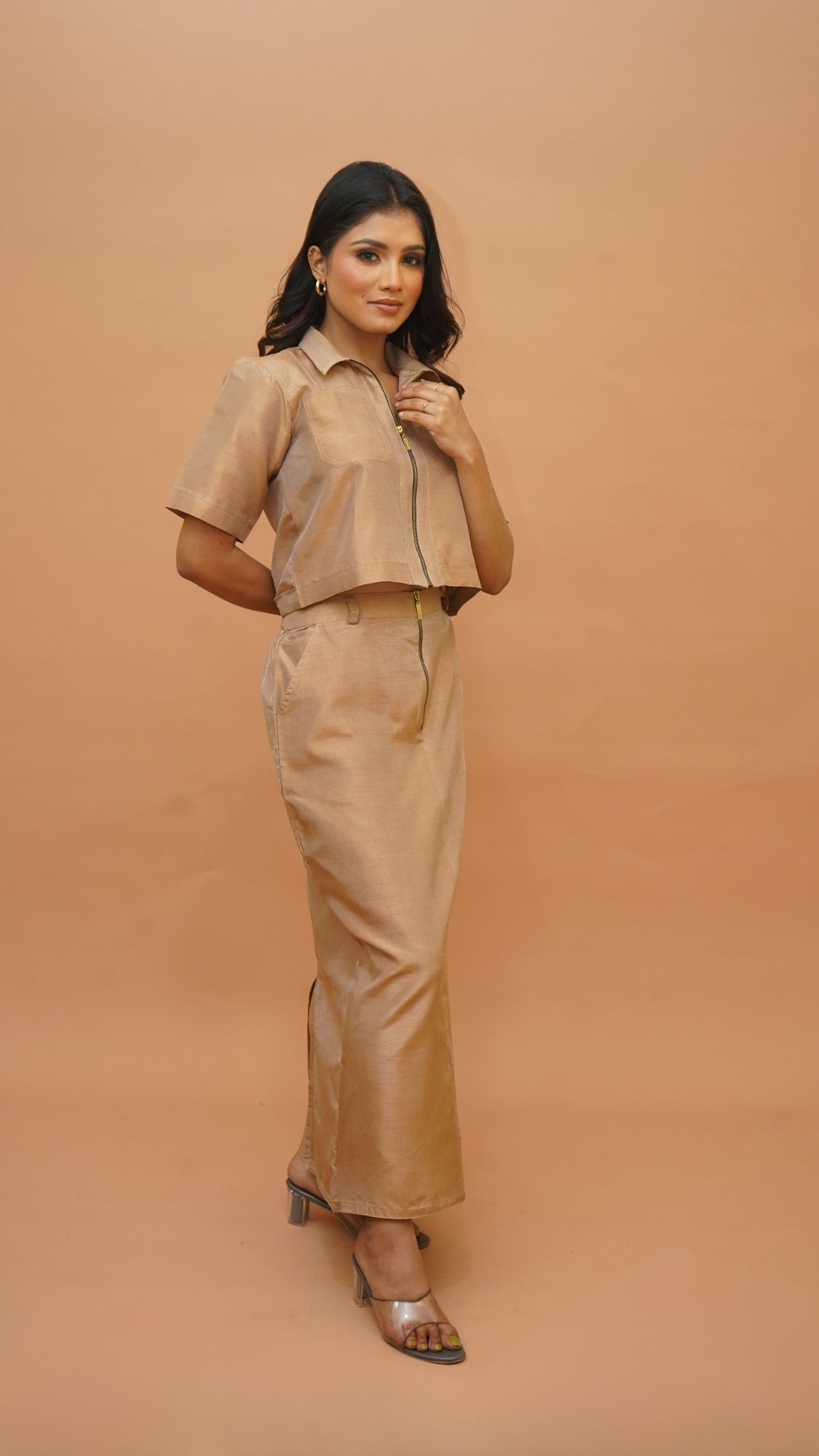 COPPER SILK SKIRT SET