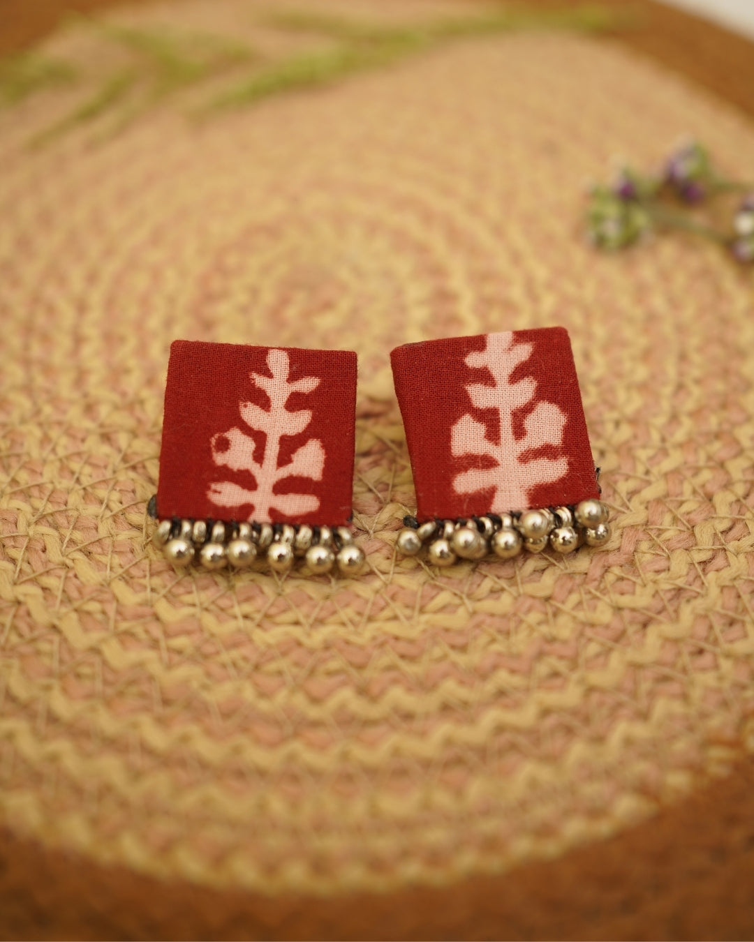RED WHITE BAGH PRINT EARRING