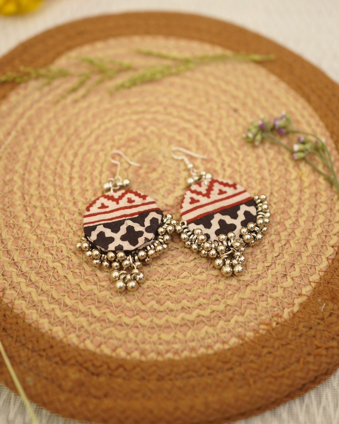 RED BLACK BAGH PRINT EARRING