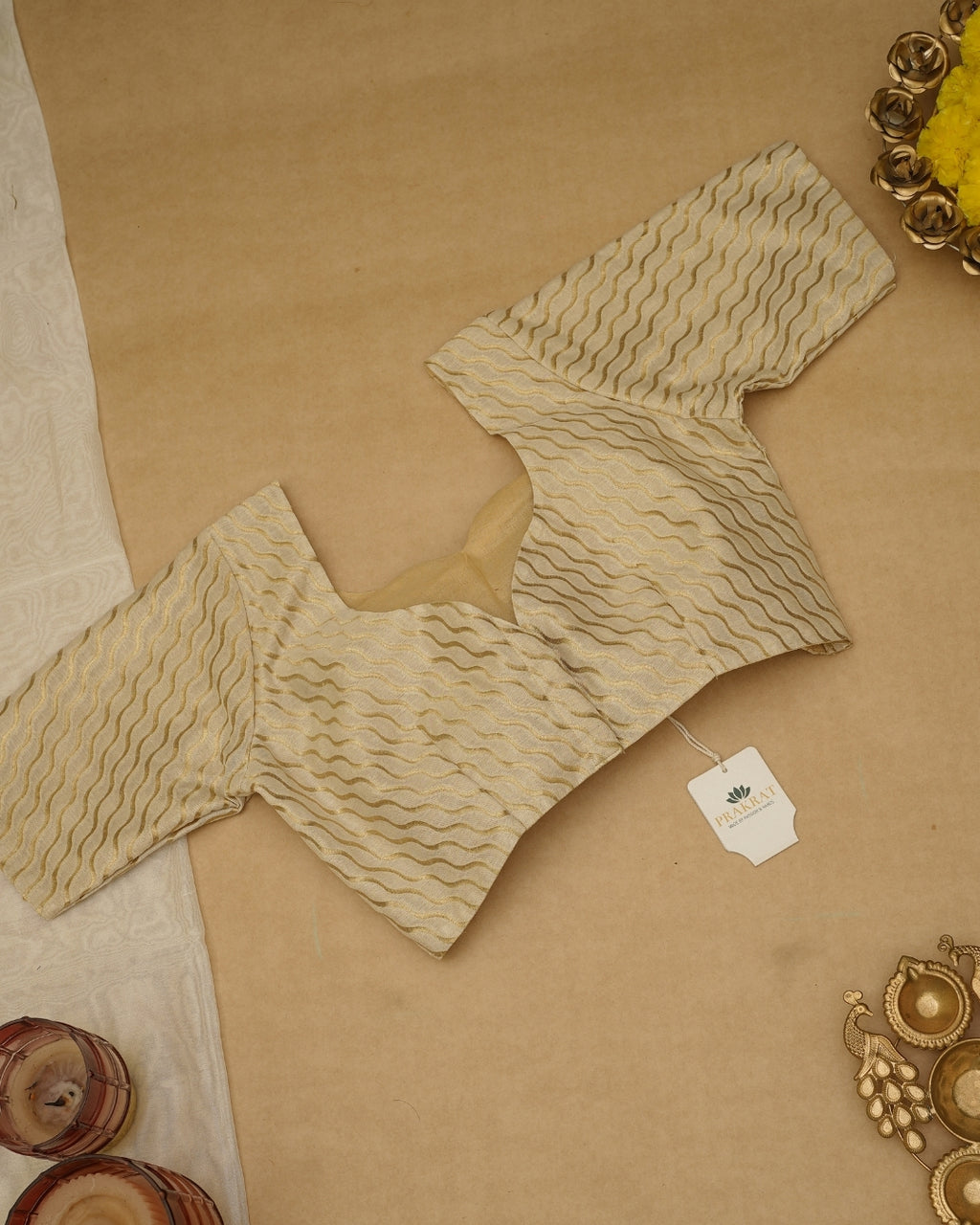 WHITE GOLDEN ZARI  BLOUSE