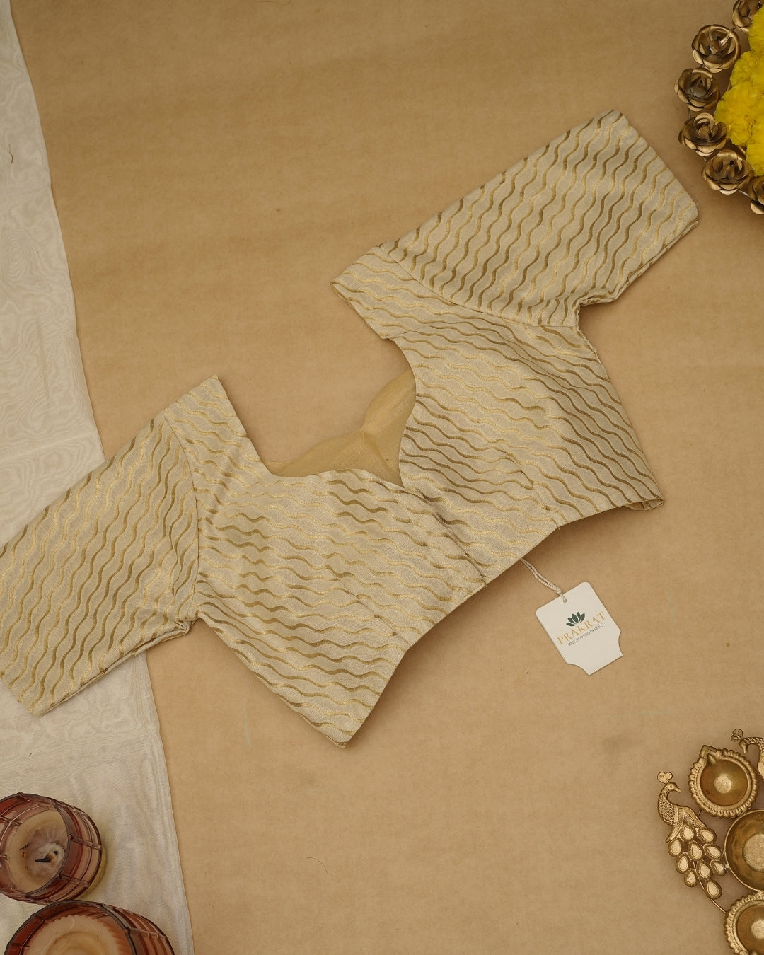 WHITE GOLDEN ZARI  BLOUSE