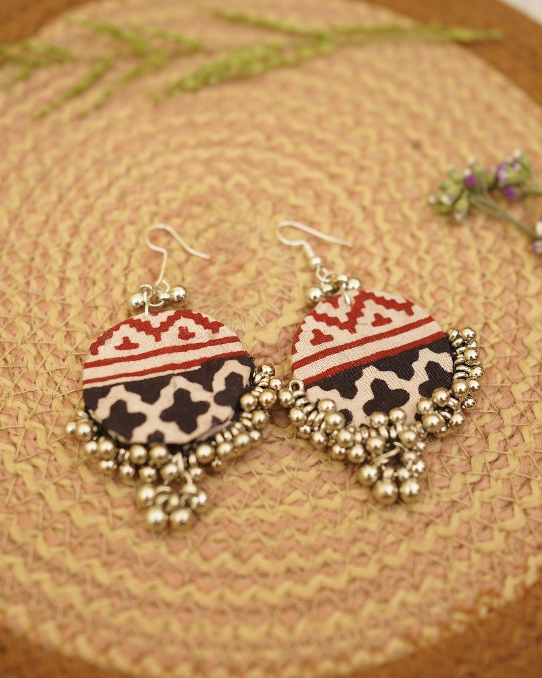 RED BLACK BAGH PRINT EARRING