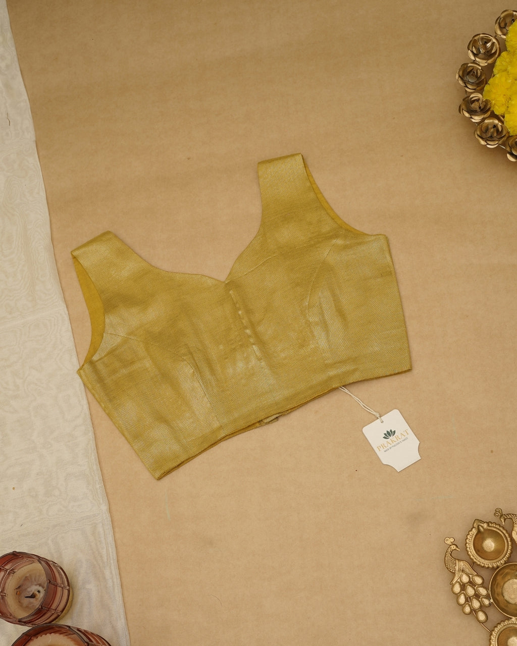YELLOW GOLDEN ZARI BLOUSE (SWEETHEART NECK)
