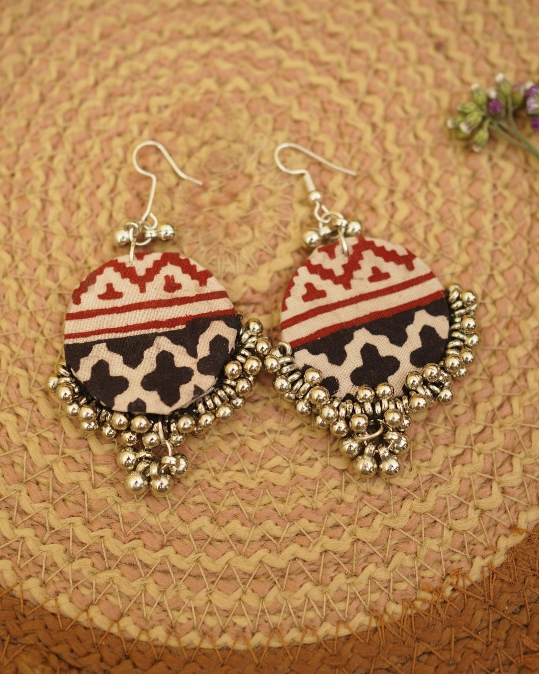RED BLACK BAGH PRINT EARRING