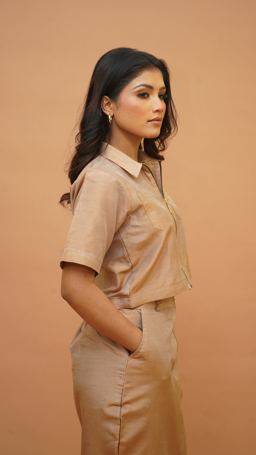 COPPER SILK SKIRT SET