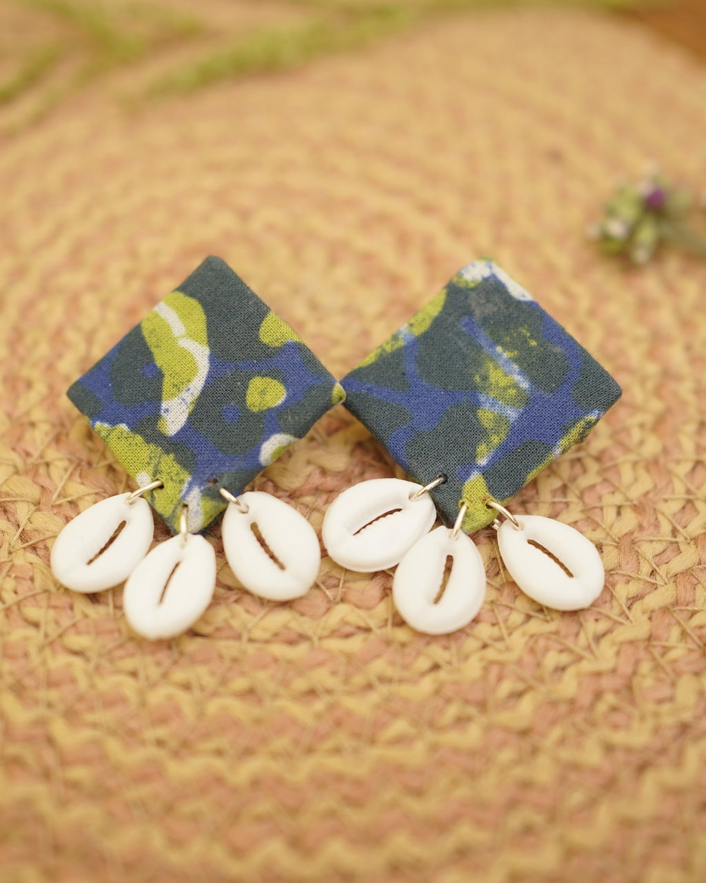GREEN BLUE BATIK PRINT EARRING