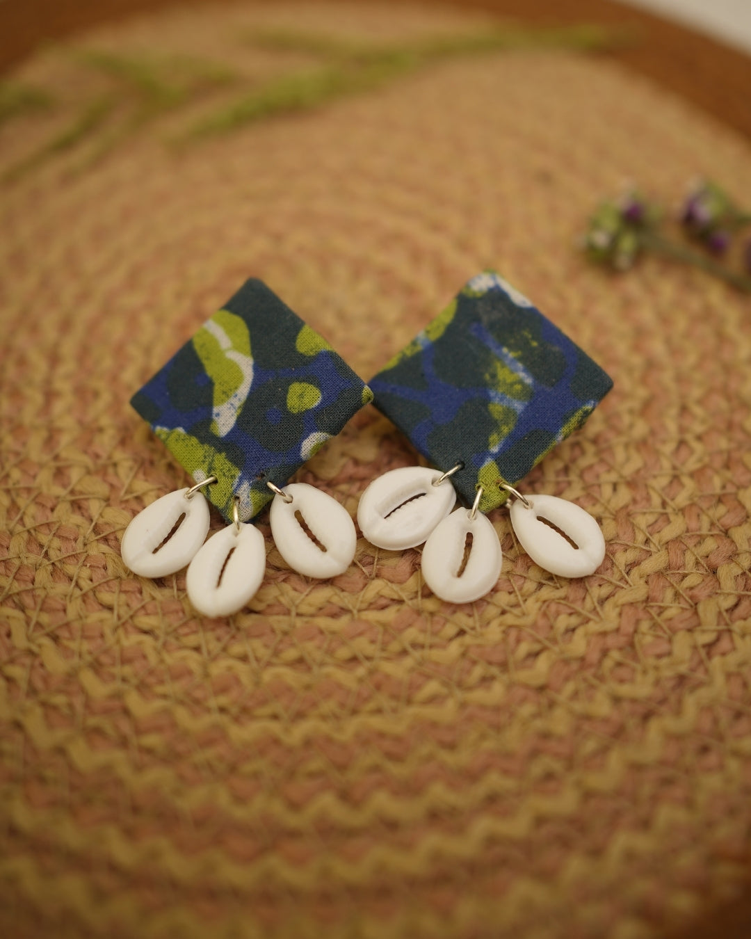 GREEN BLUE BATIK PRINT EARRING