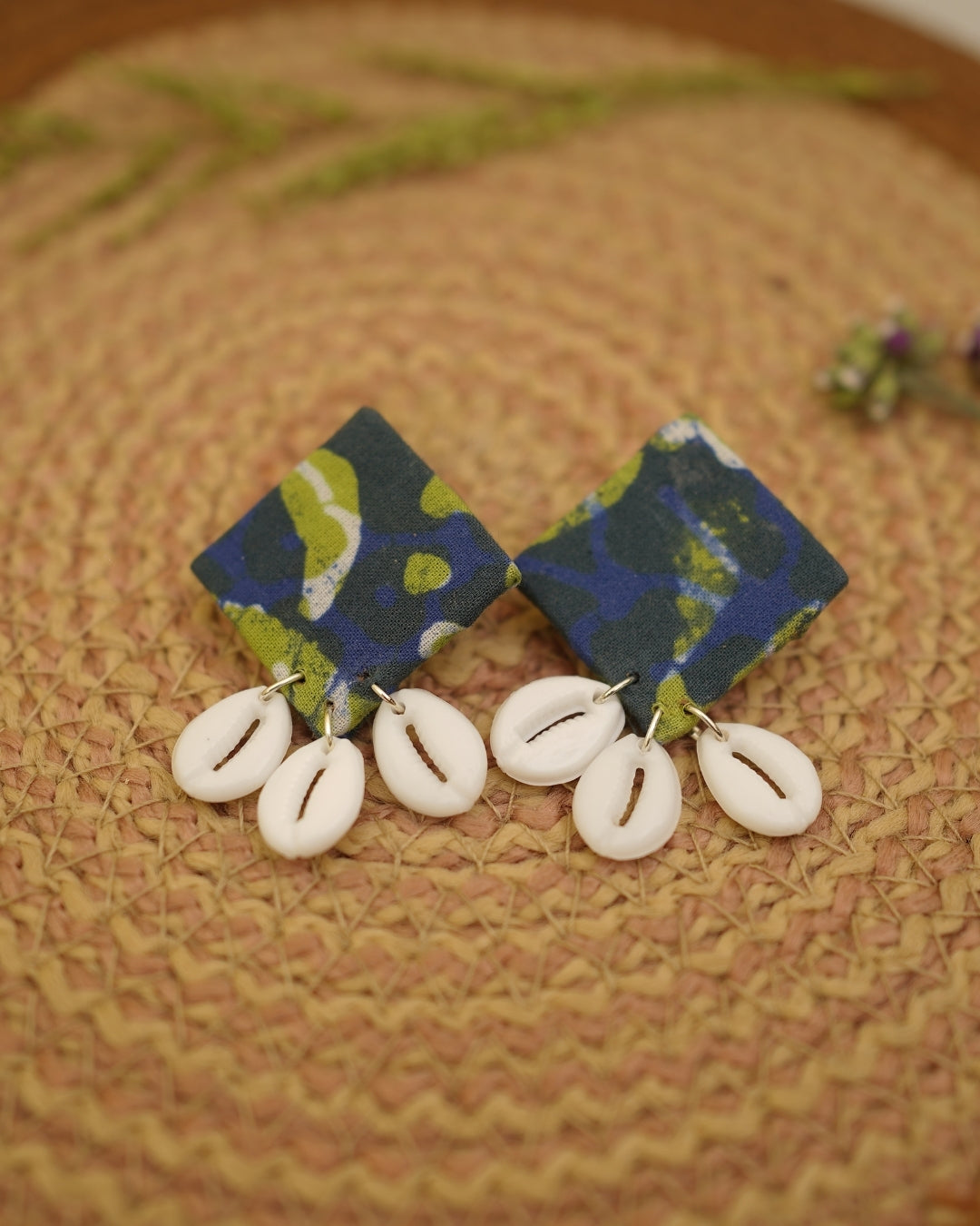 GREEN BLUE BATIK PRINT EARRING