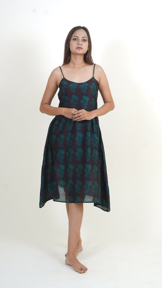 BLACK GREEN BAGH PRINT DRESS