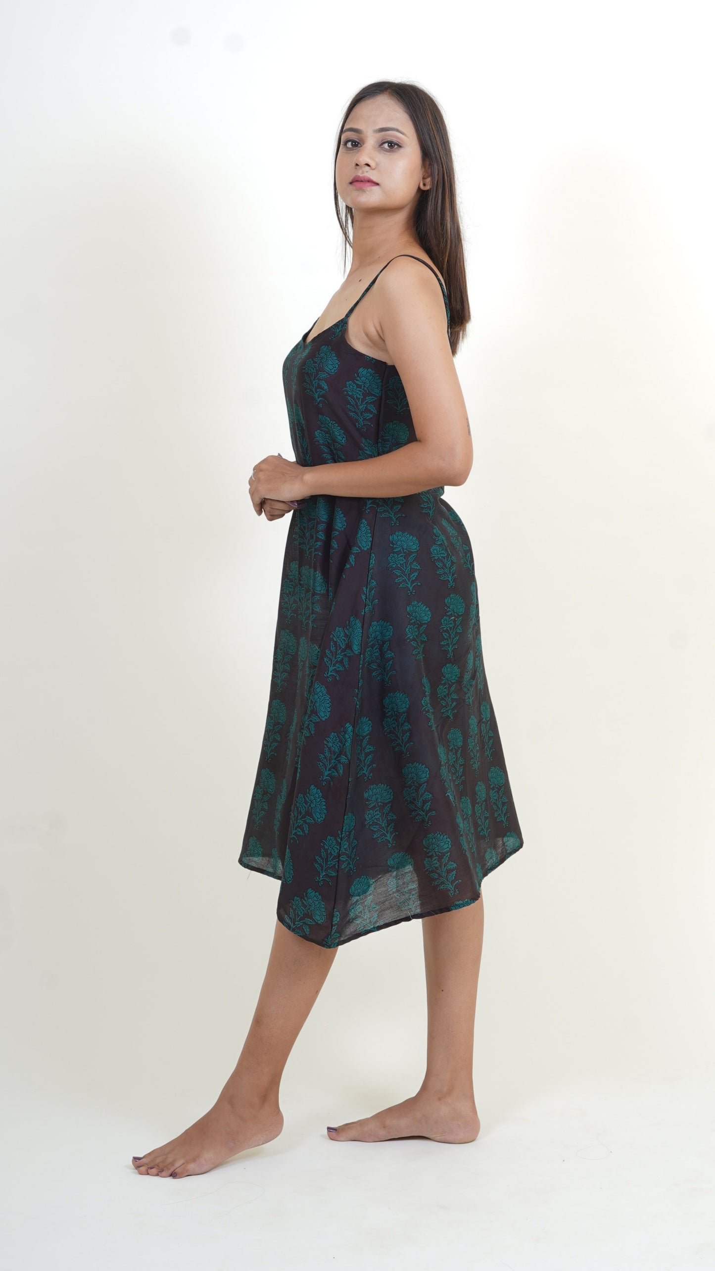 BLACK GREEN BAGH PRINT DRESS