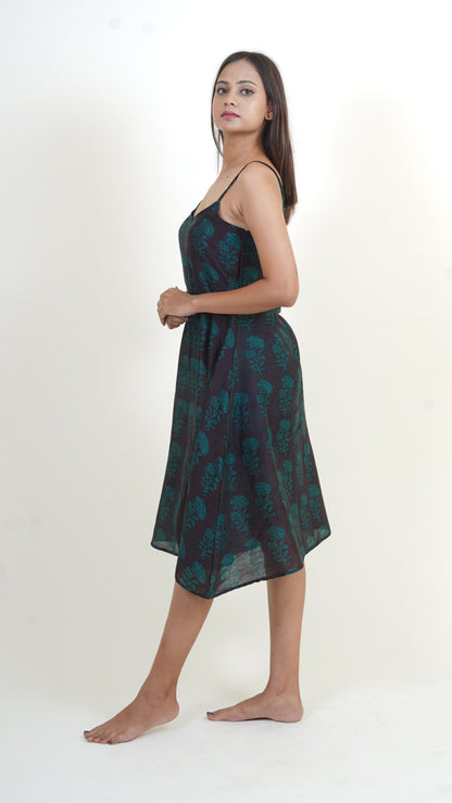 BLACK GREEN BAGH PRINT DRESS