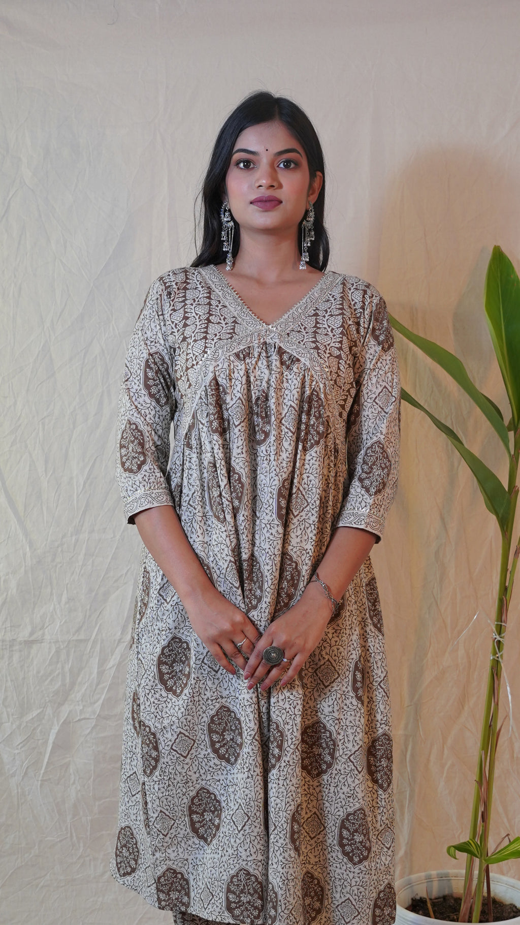 DUST BROWN  BAGH PRINT SUIT SET