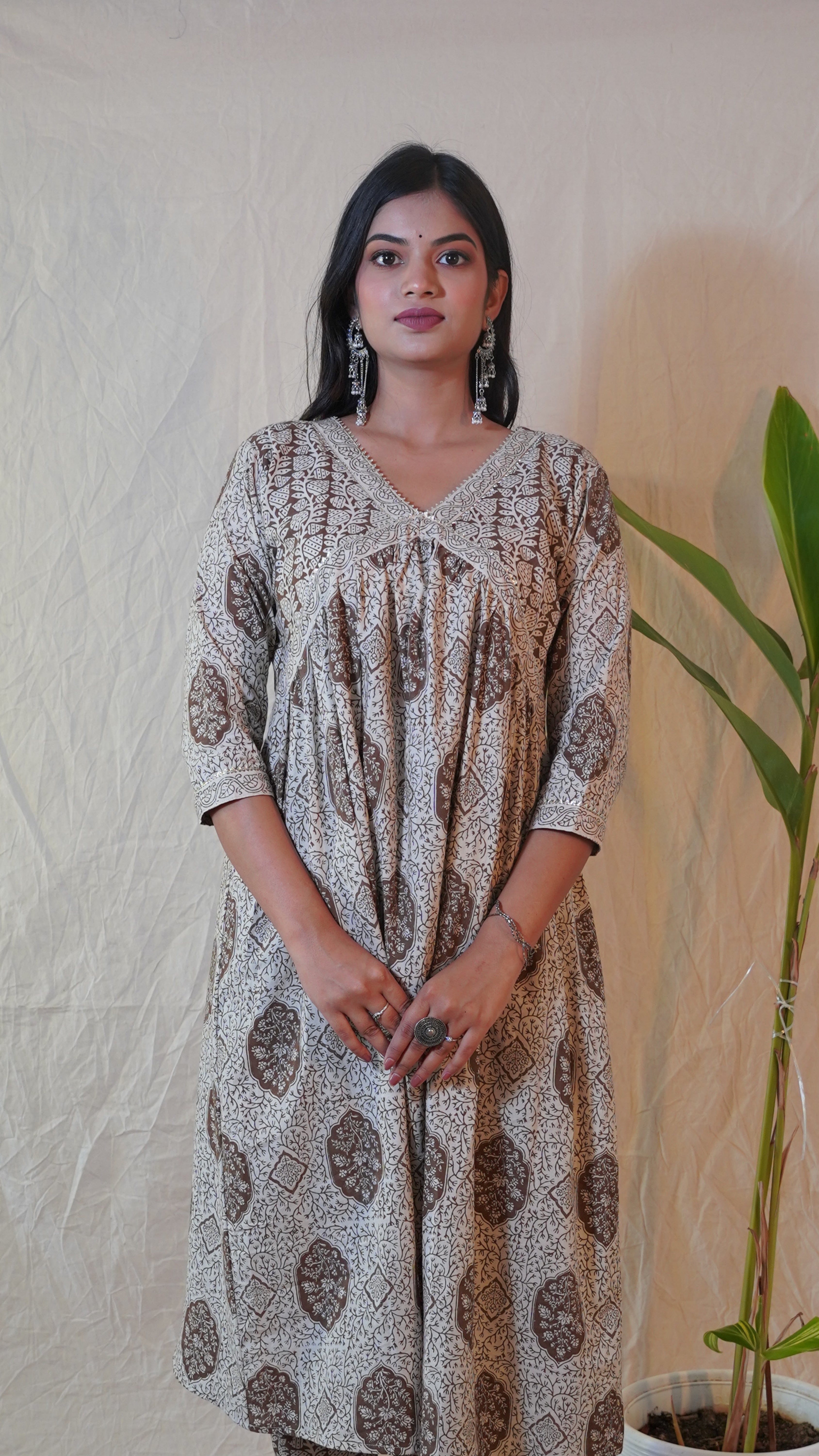 DUST BROWN  BAGH PRINT SUIT SET