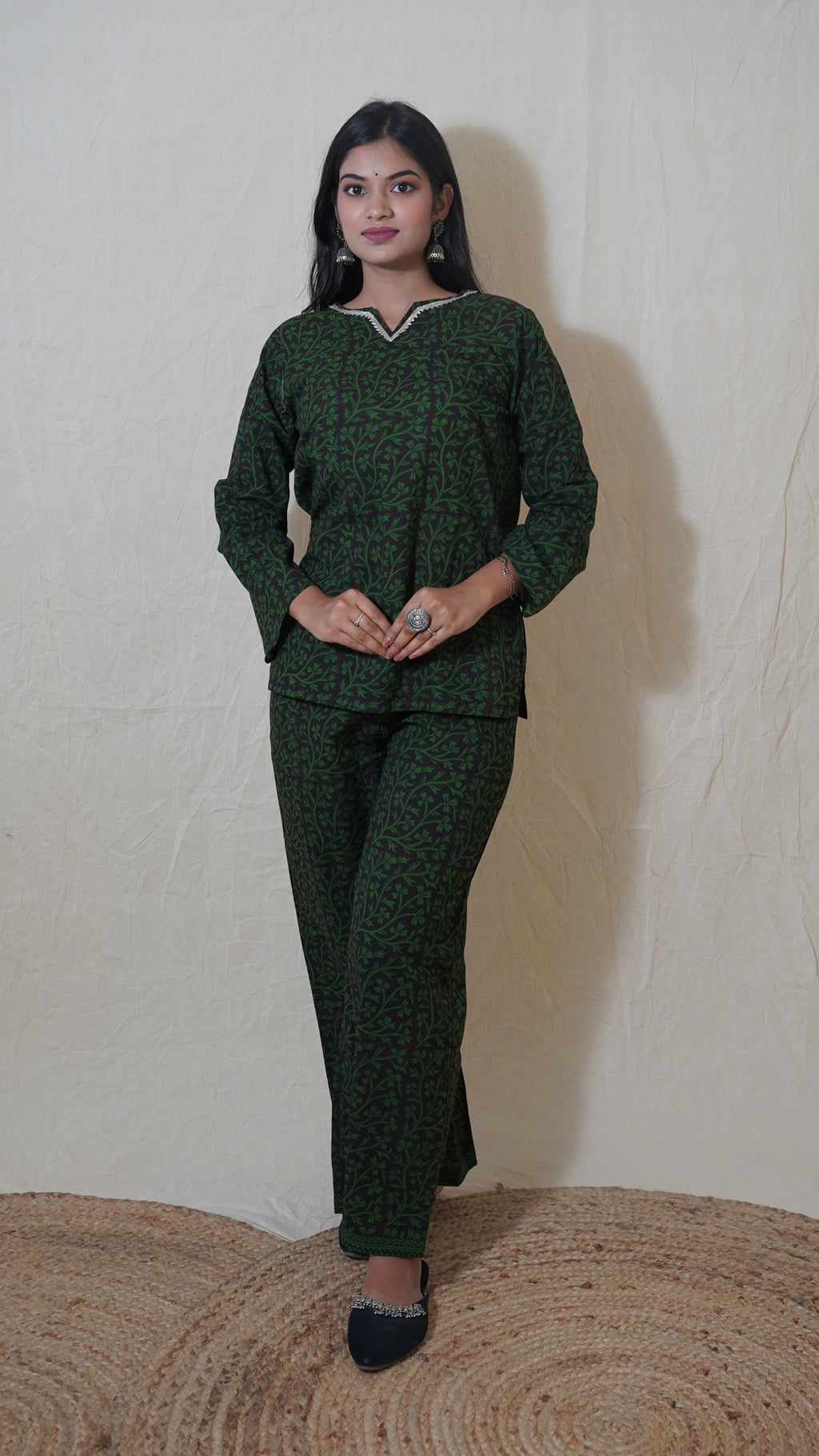 DARK GREEN BLACK FLORAL BAGH PRINT CO-ORD SET