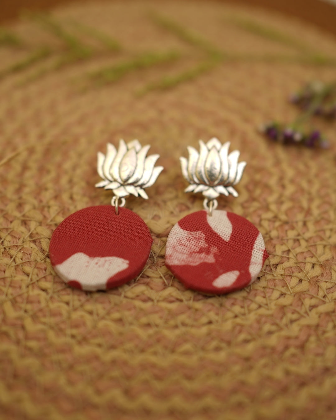 PINK WHITE BATIK PRINT EARRING