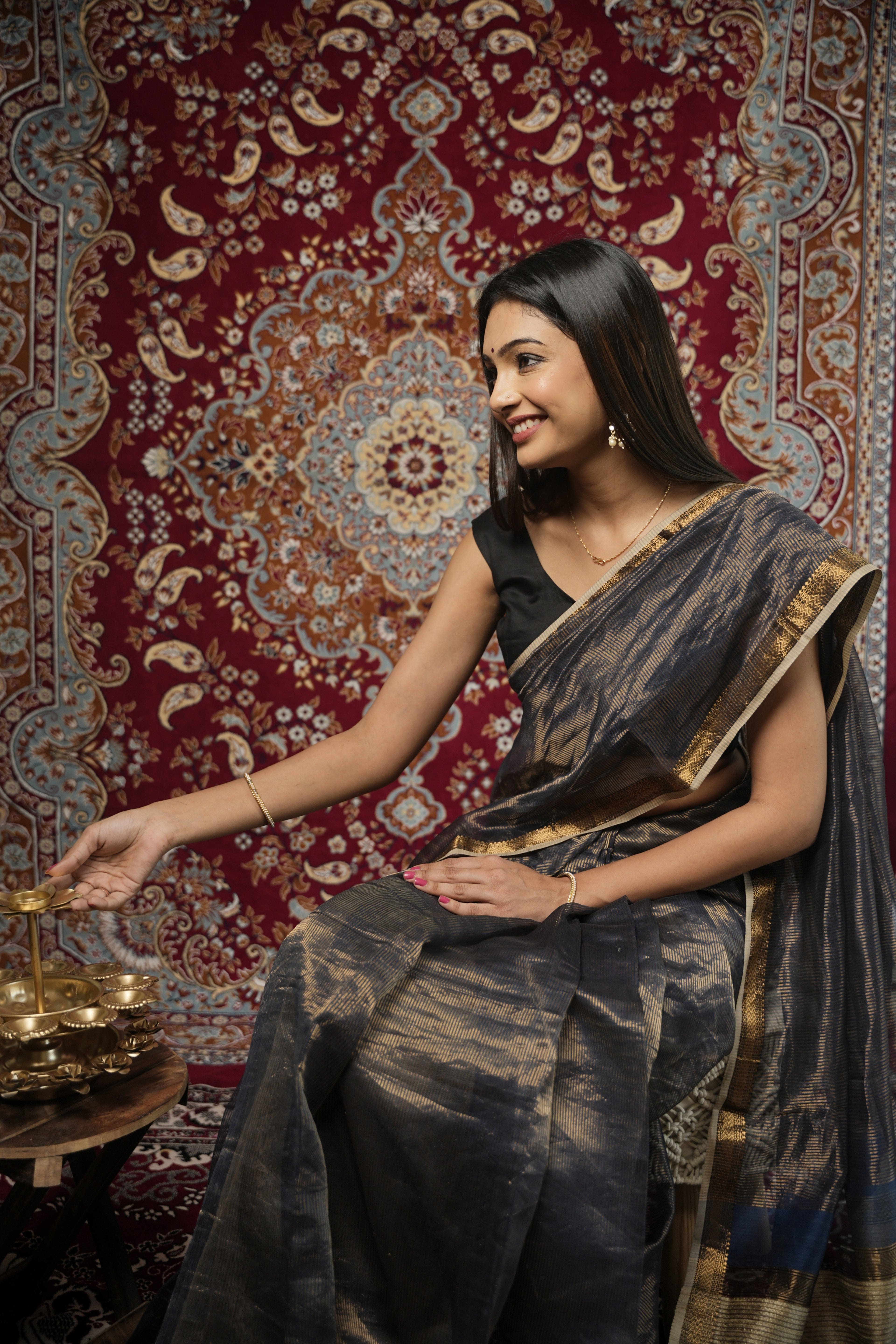 SEA BLUE  ZARI STRIPES KOSA  PALLU SAREE