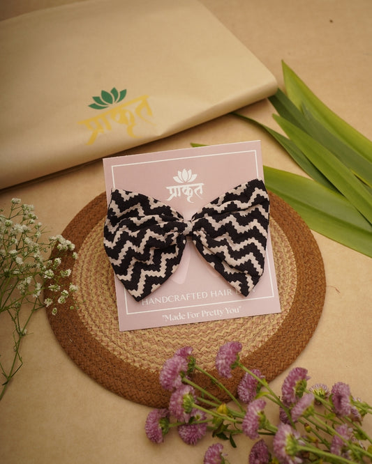BLACK WHITE ZIGZAG COTTON BOW CLIP