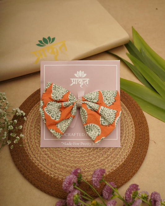 ORANGE WHITE BAGH PRINT BOWCLIP