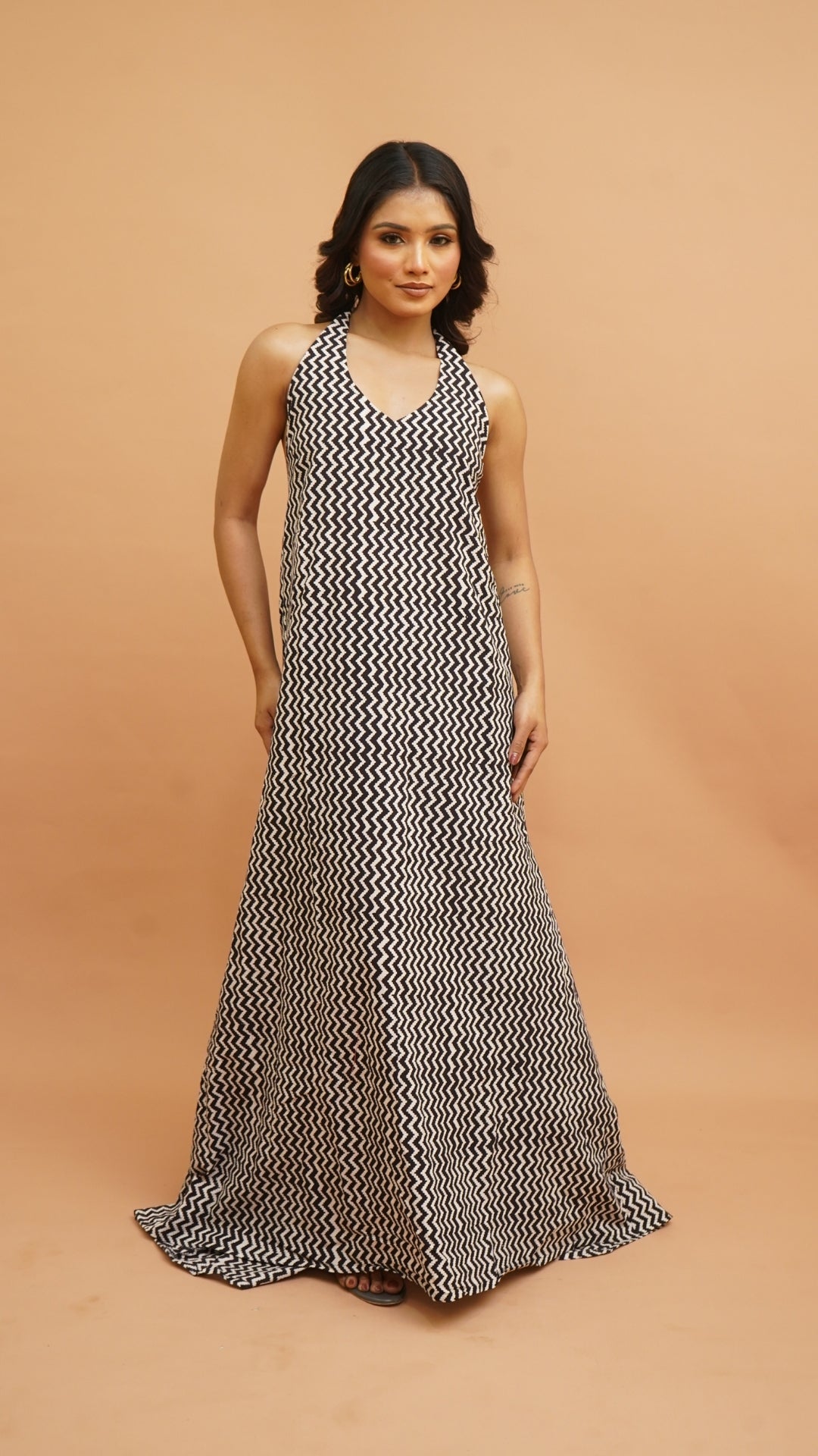 BLACK WHITE BAGH PRINT DRESS