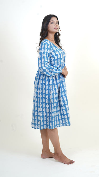 BLUE INDIGO PAISLEY PRINT DRESS