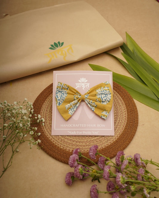 MUSTARD YELLOW BAGH PRINT BOWCLIP