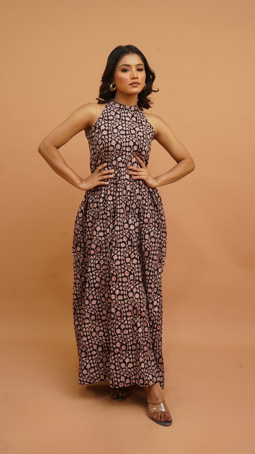 RED BLACK BAGH PRINT DRESS