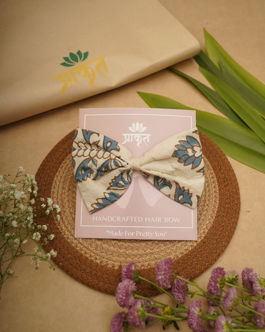 BEIGE INDIGO BAGH PRINT BOWCLIP