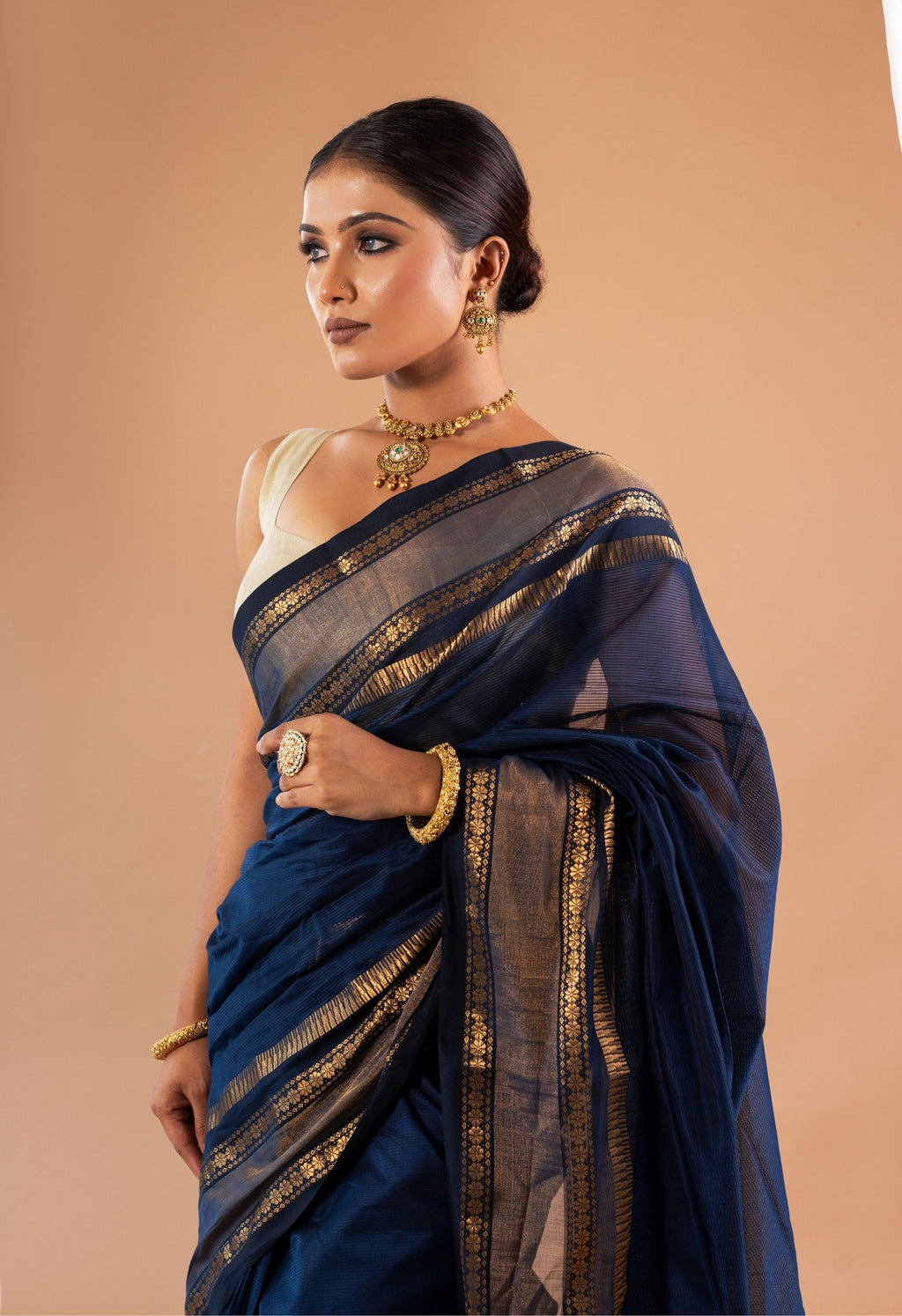 ELECTRIC BLUE ZARI BORDER MAHESHWARI SAREE