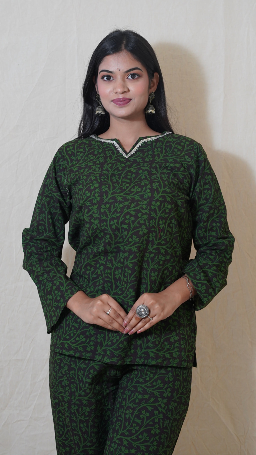 DARK GREEN BLACK FLORAL BAGH PRINT CO-ORD SET