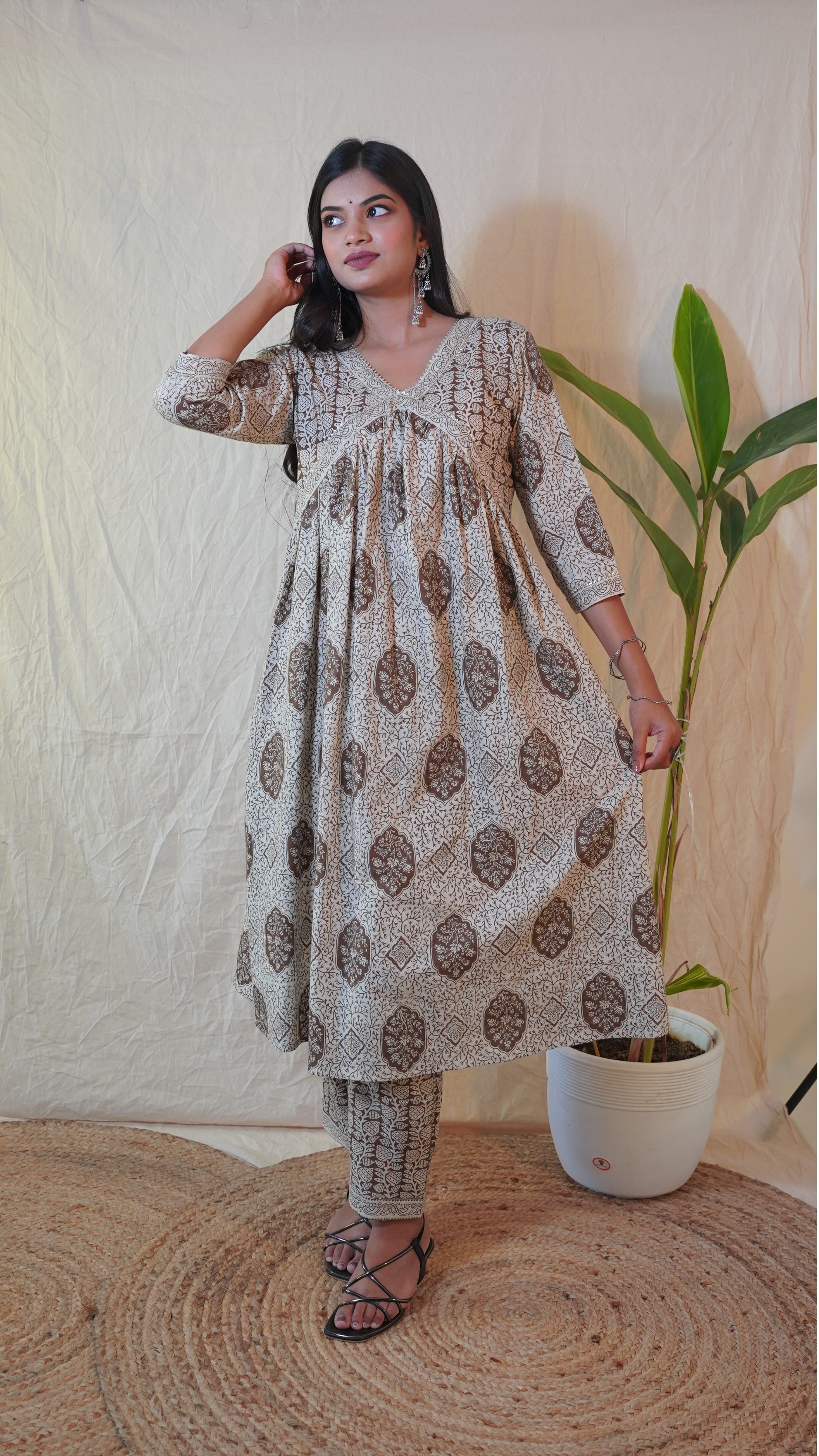 DUST BROWN  BAGH PRINT SUIT SET