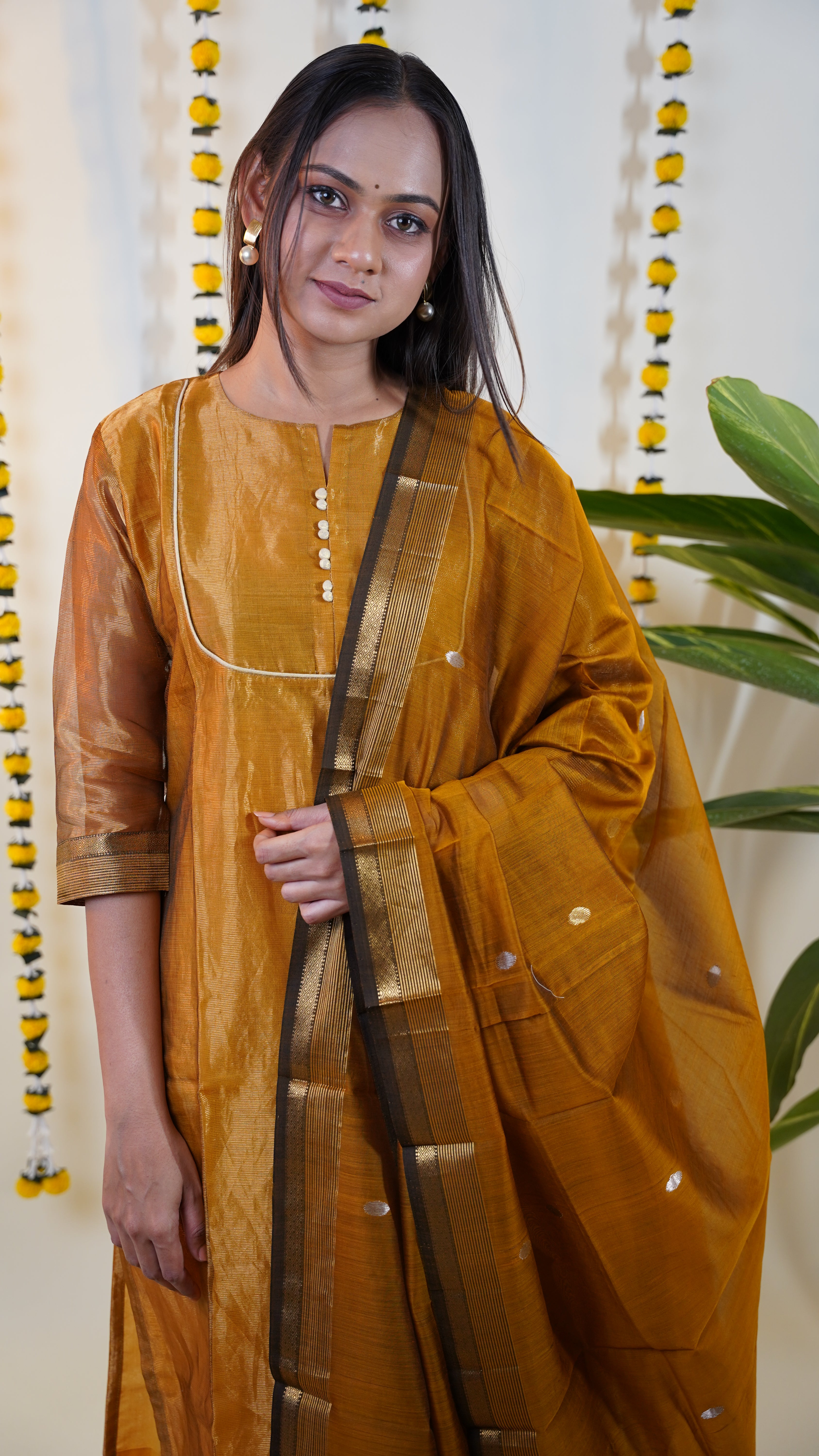 MUSTARD TISSUE  MAHESHWARI  MAHESHWARI SUIT DUPATTA