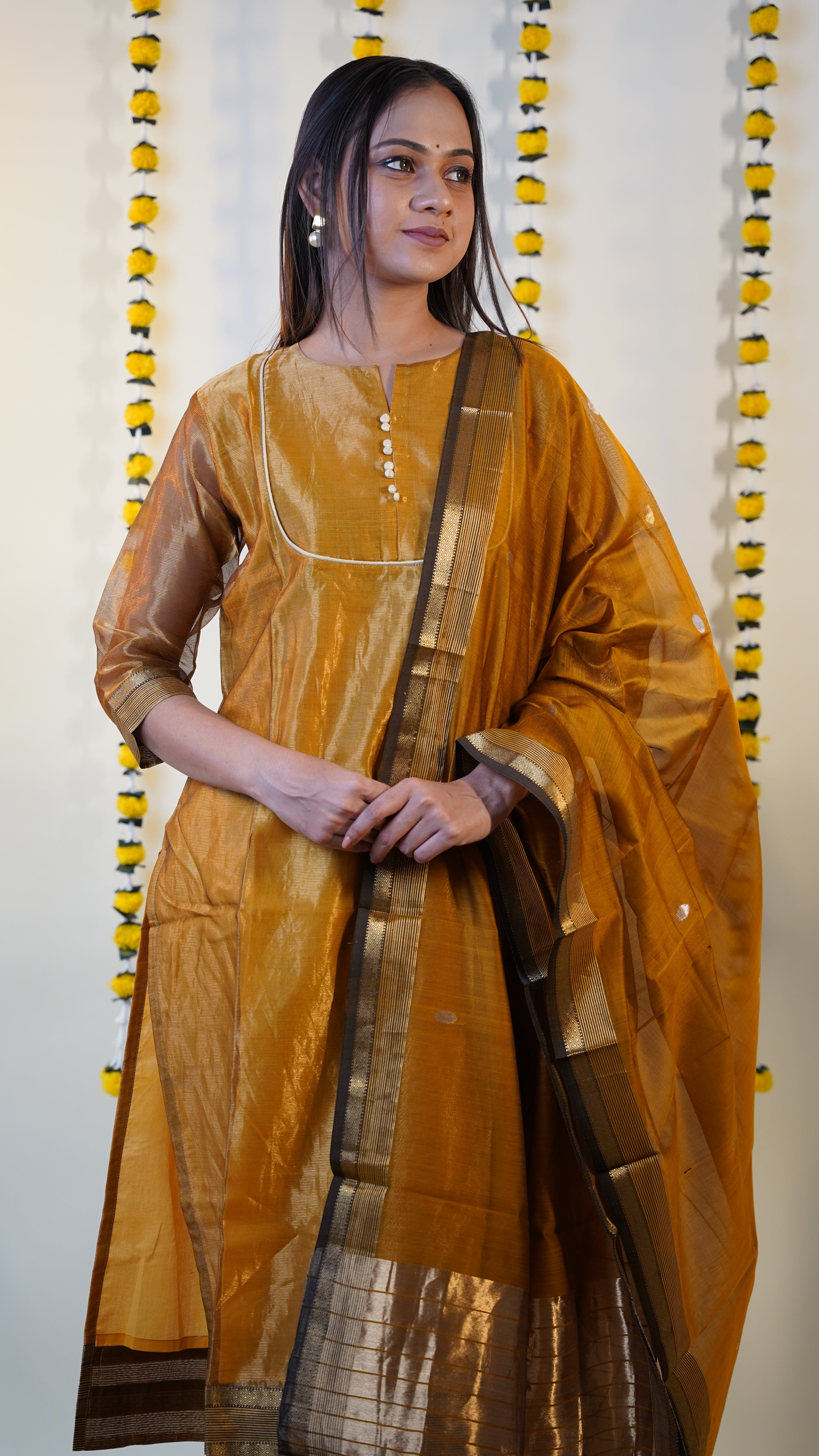 MUSTARD TISSUE  MAHESHWARI  MAHESHWARI SUIT DUPATTA