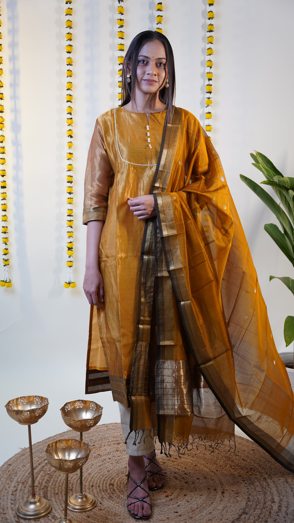 MUSTARD TISSUE  MAHESHWARI  MAHESHWARI SUIT DUPATTA