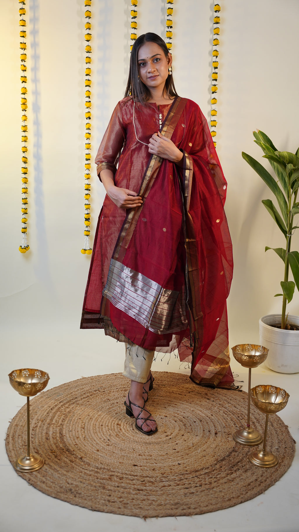 RED TISSUE  MAHESHWARI  MAHESHWARI SUIT DUPATTA