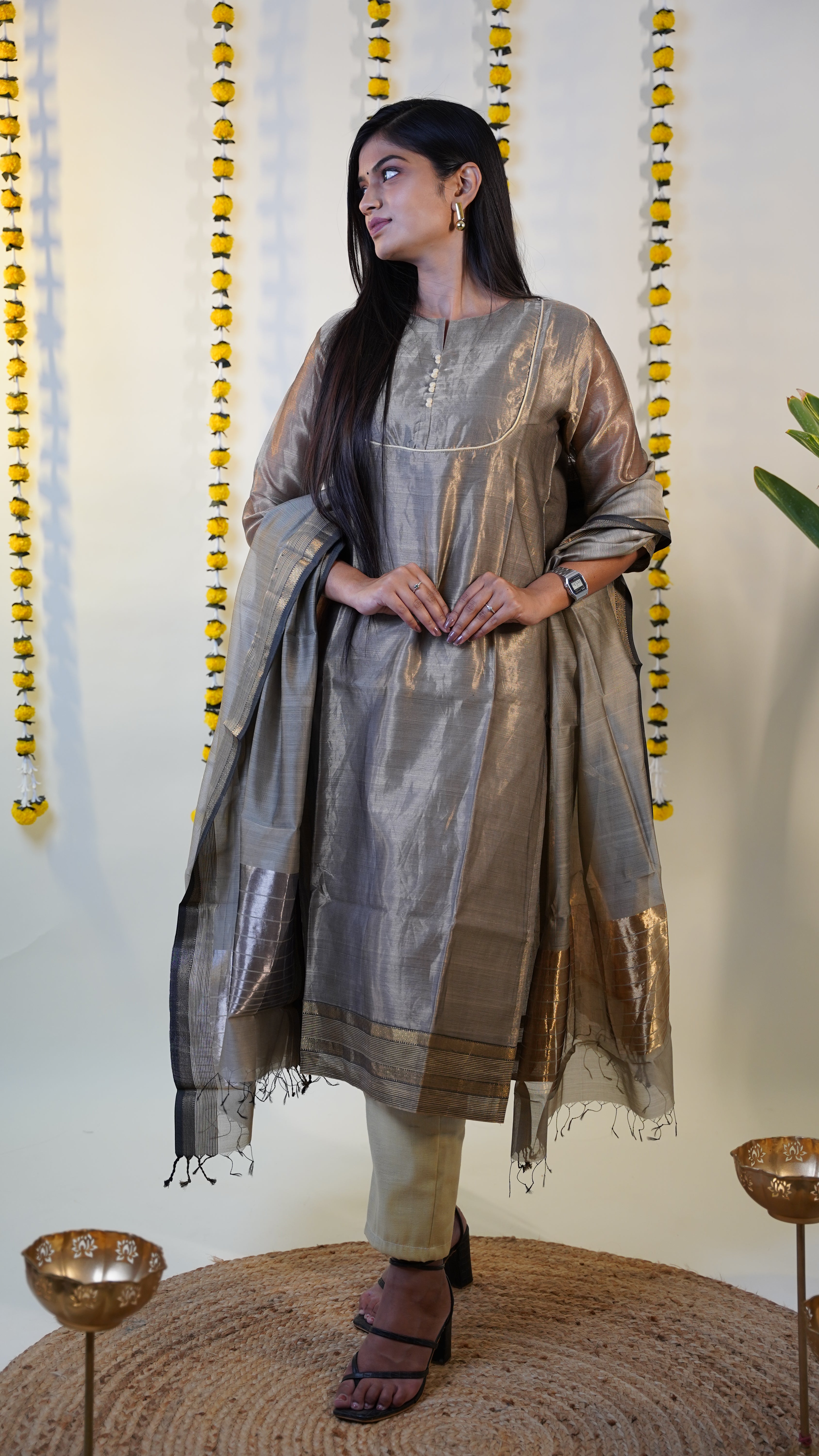 SILVER TISSUE  MAHESHWARI  MAHESHWARI SUIT DUPATTA