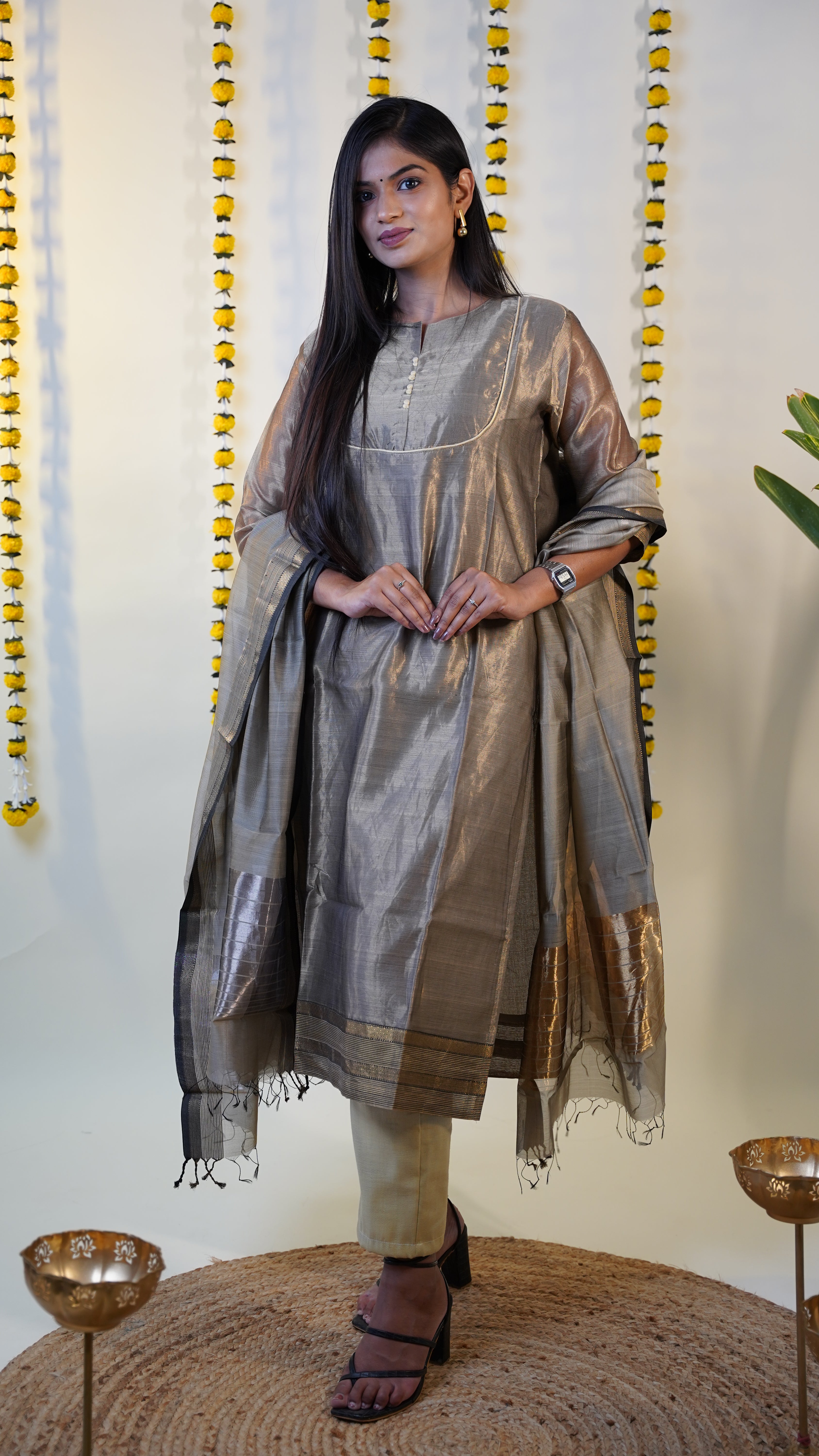 SILVER TISSUE  MAHESHWARI  MAHESHWARI SUIT DUPATTA