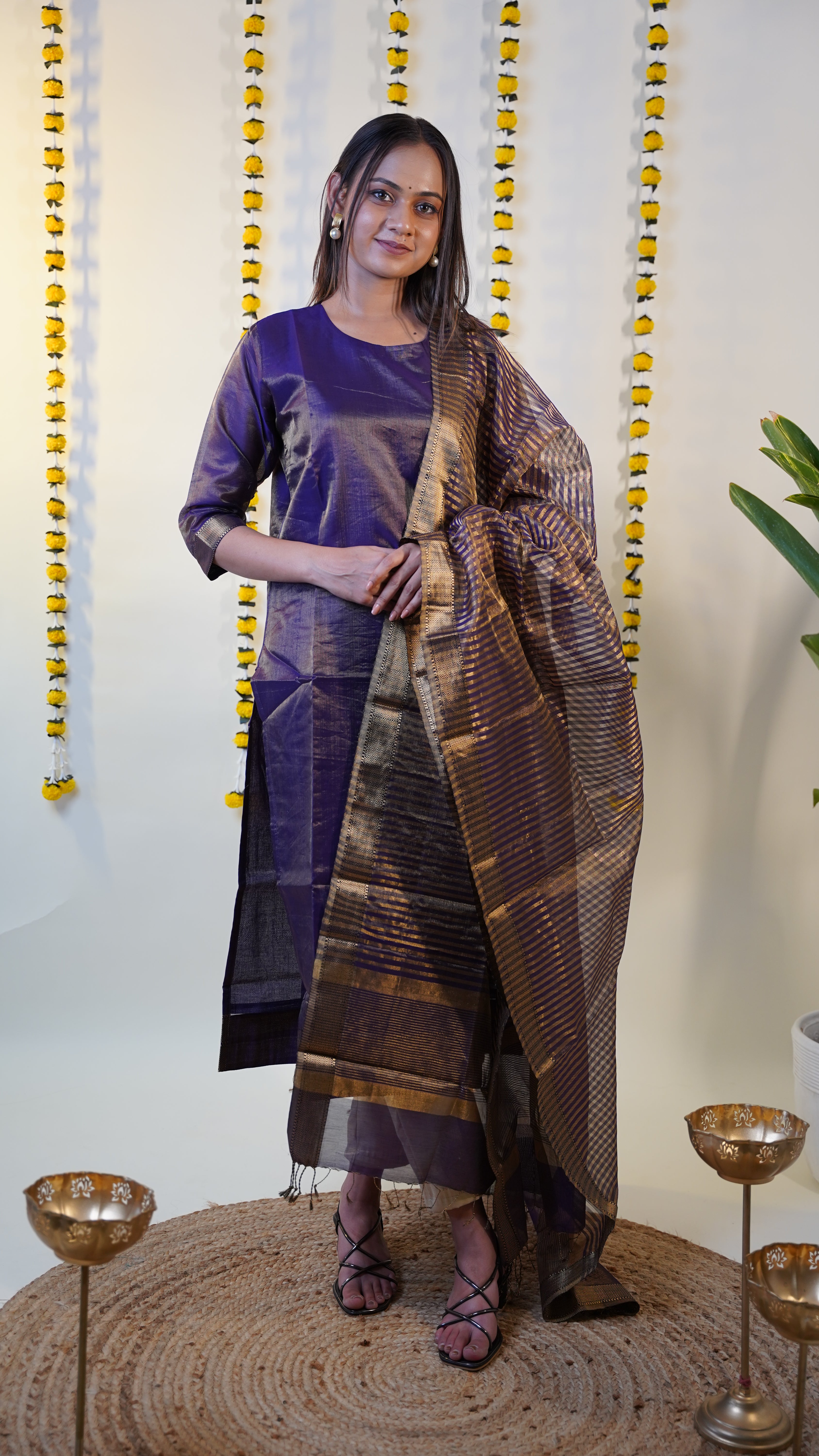 PURPLE TISSUE MAHESHWARI  MAHESHWARI SUIT DUPATTA