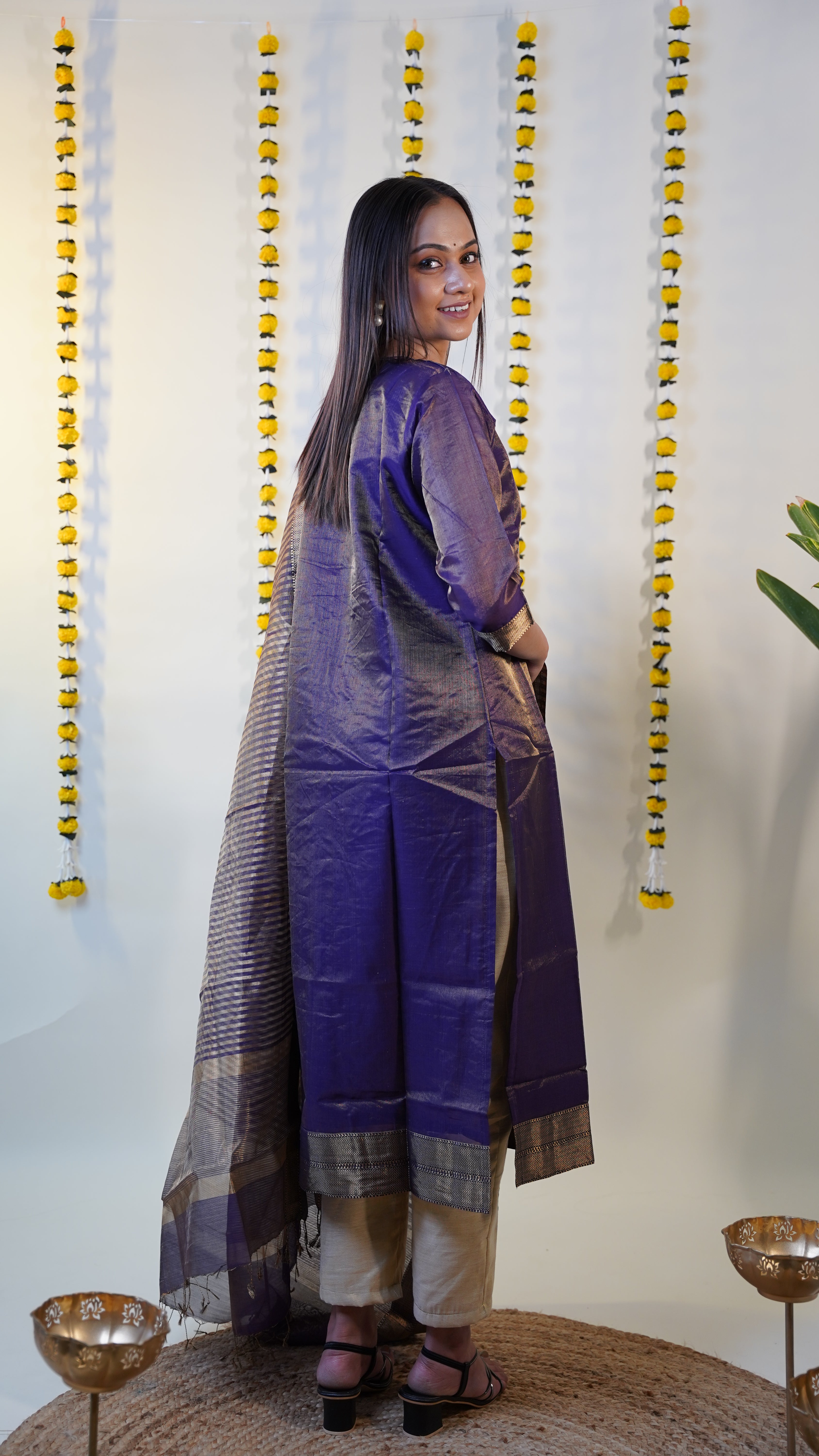 PURPLE TISSUE MAHESHWARI  MAHESHWARI SUIT DUPATTA