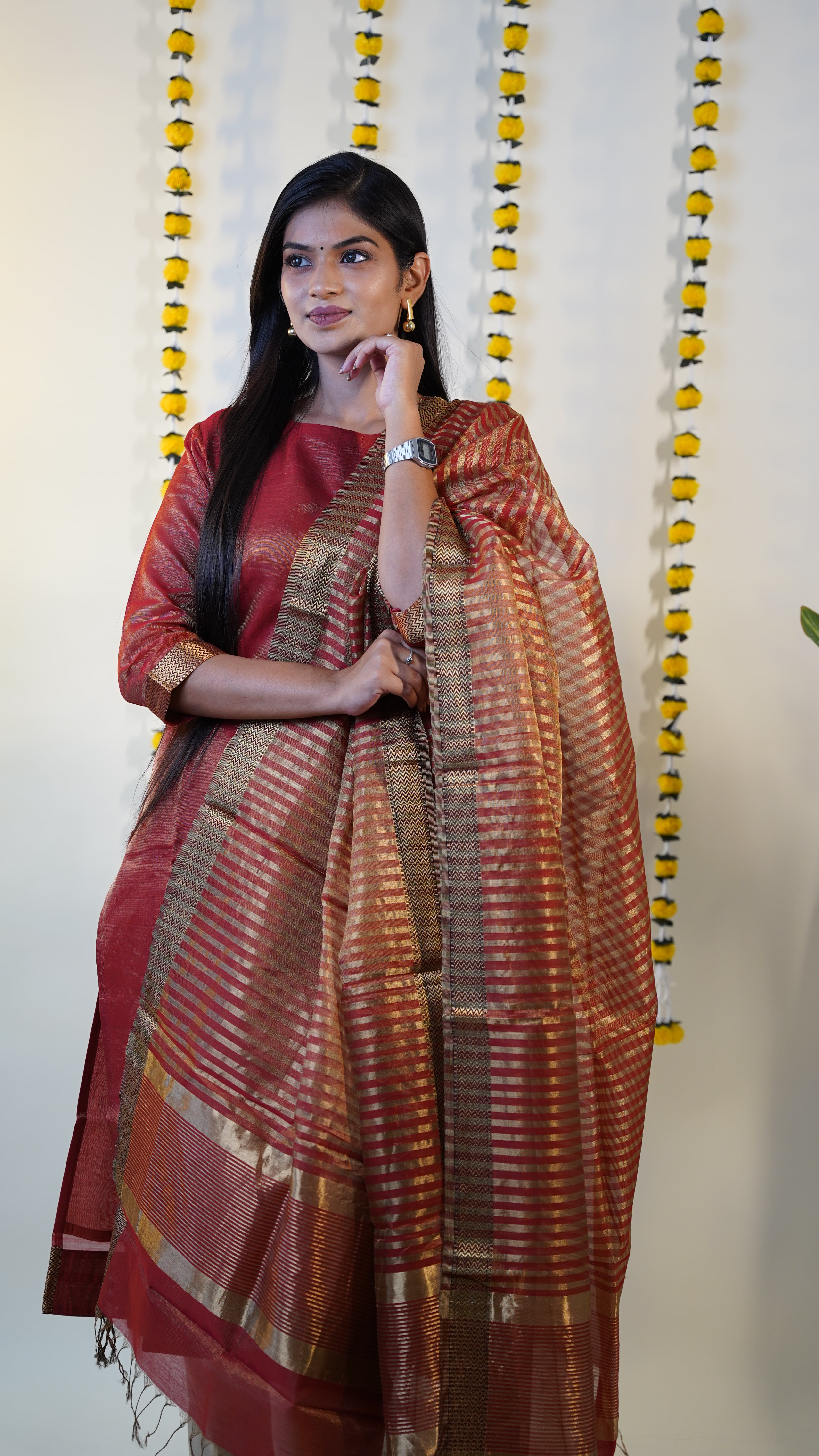 RED TISSUE MAHESHWARI  MAHESHWARI SUIT DUPATTA