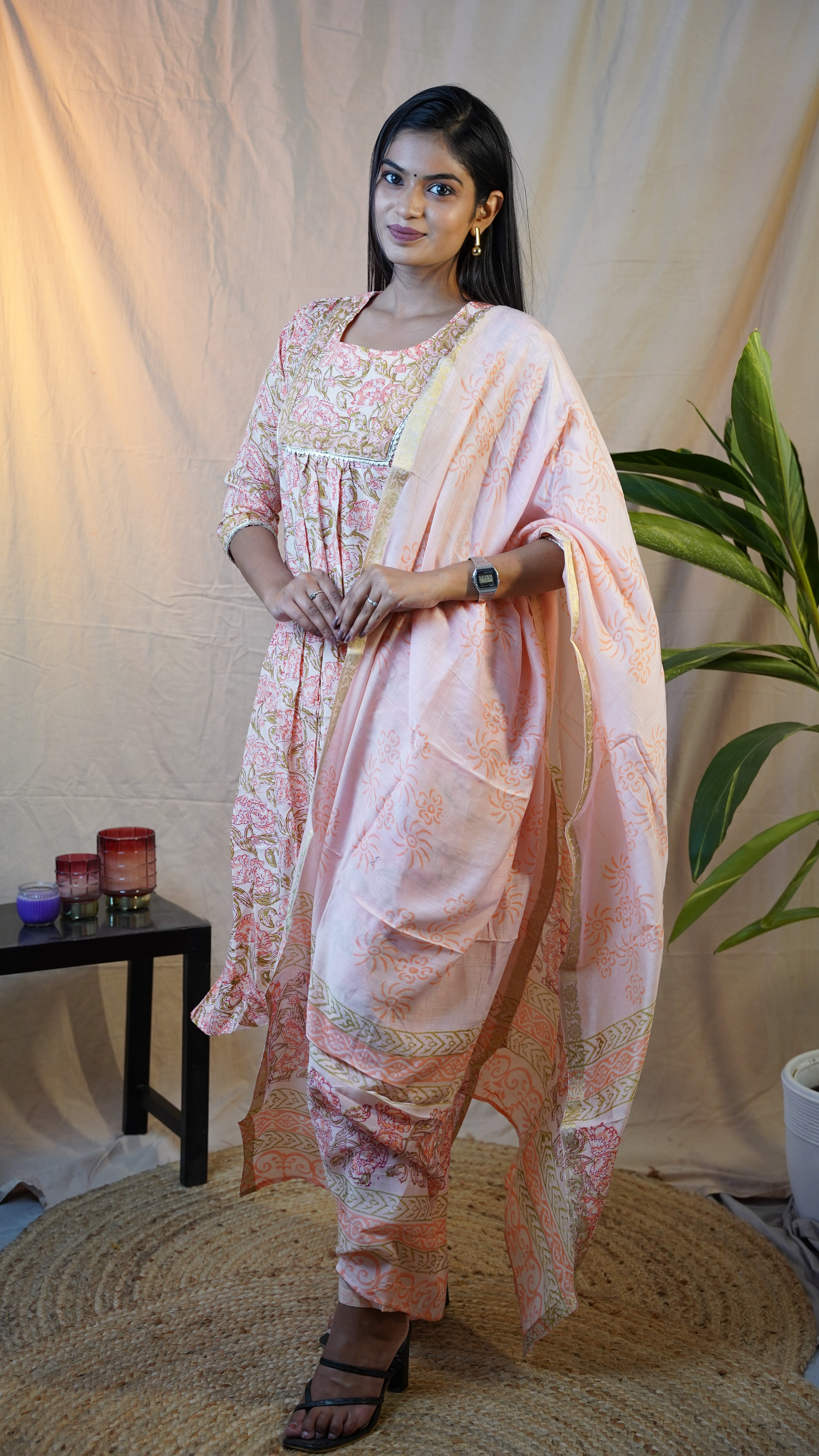 BEIGH BLOCK PRINT SUIT SET