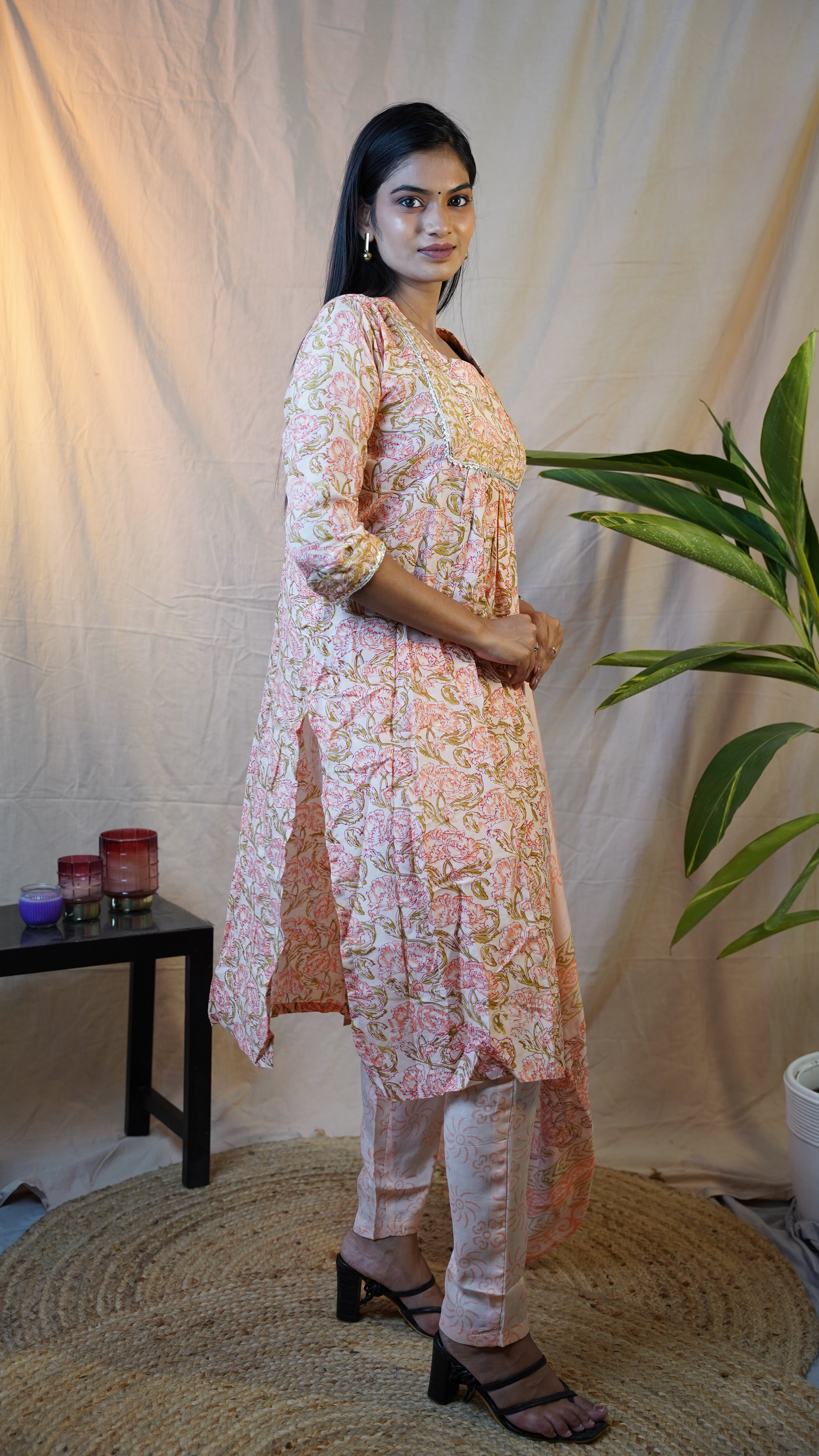 BEIGH BLOCK PRINT SUIT SET