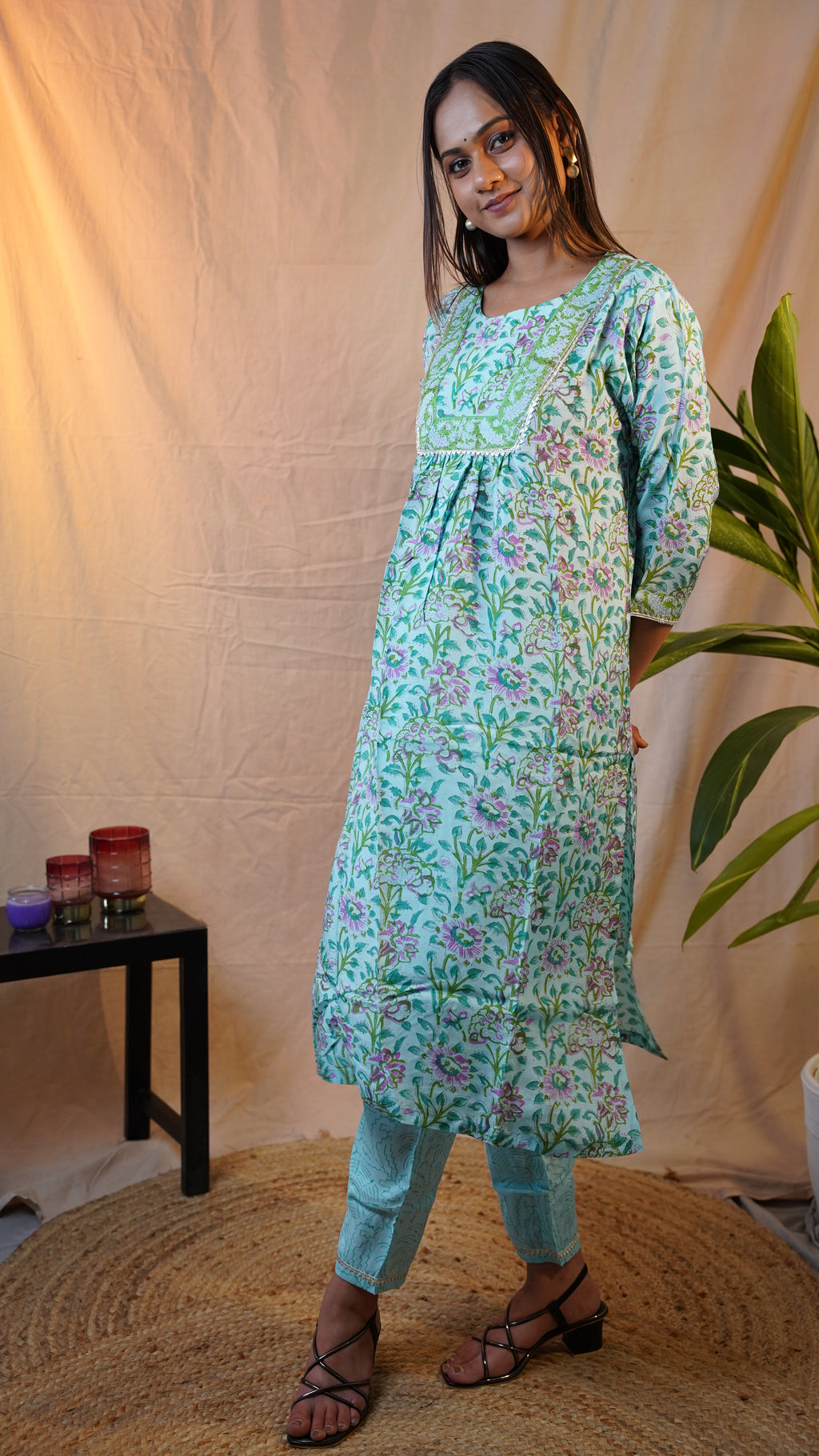 SKY BLUE BLOCK PRINT SUIT SET