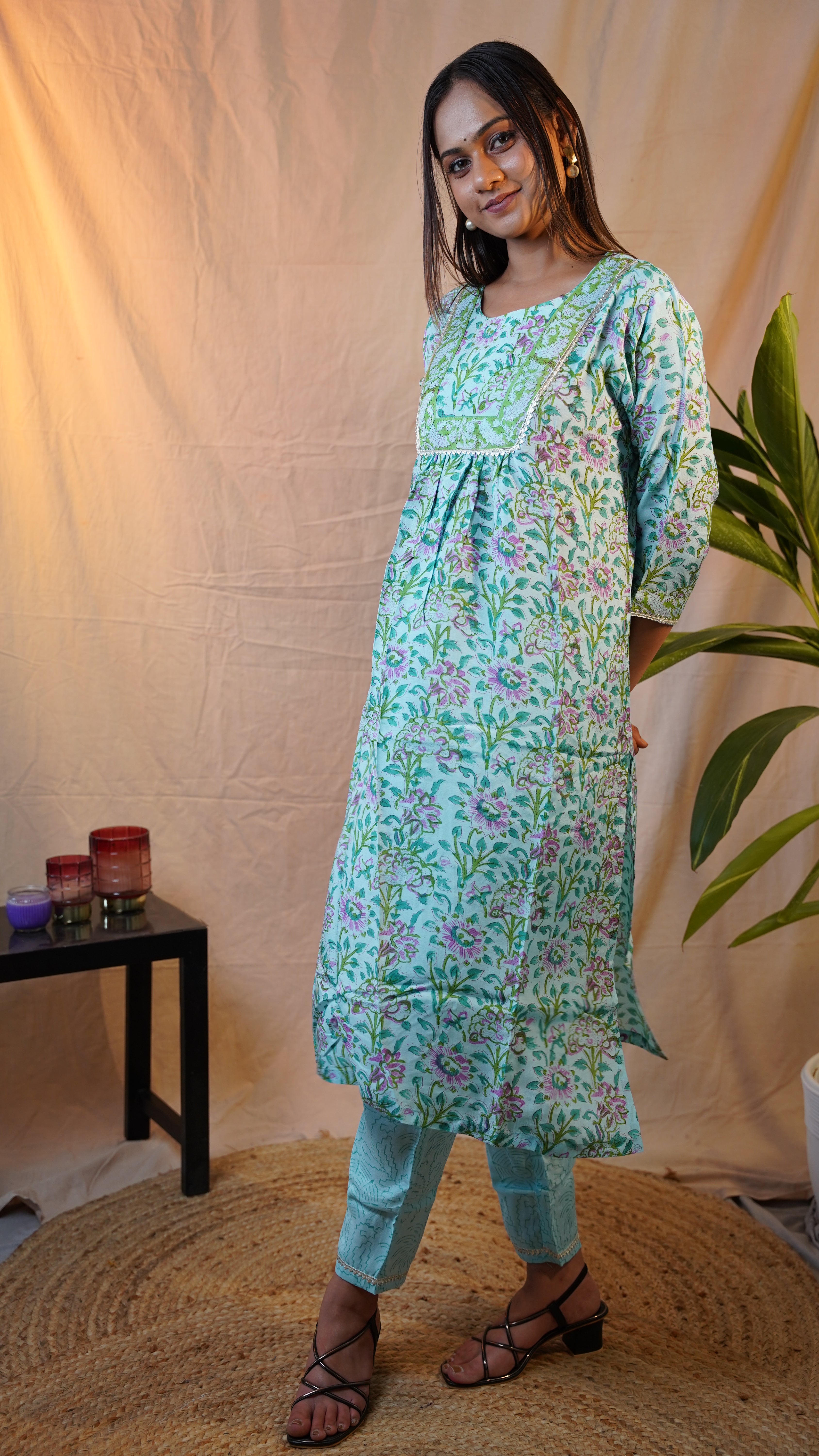 SKY BLUE BLOCK PRINT SUIT SET