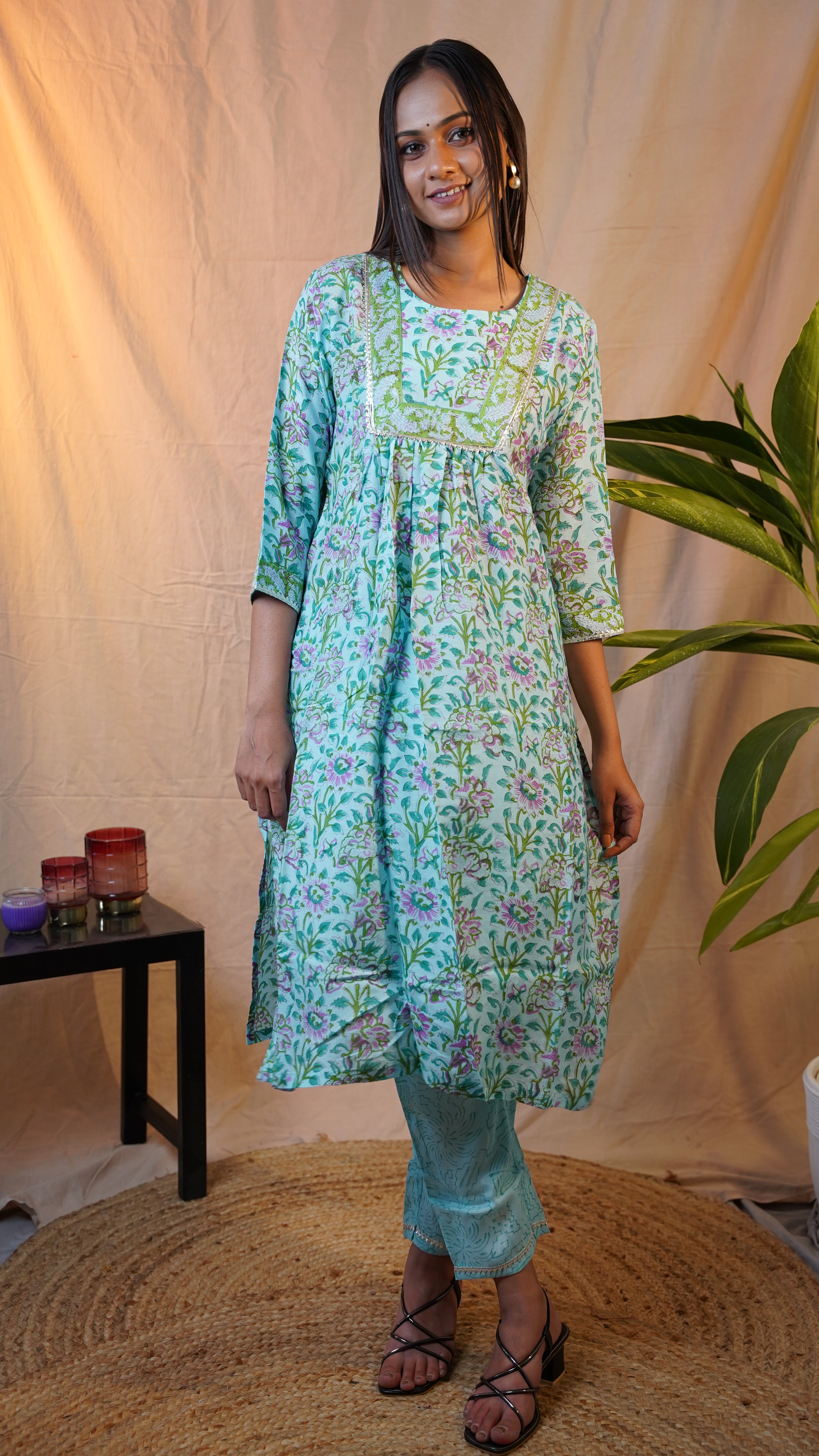 SKY BLUE BLOCK PRINT SUIT SET