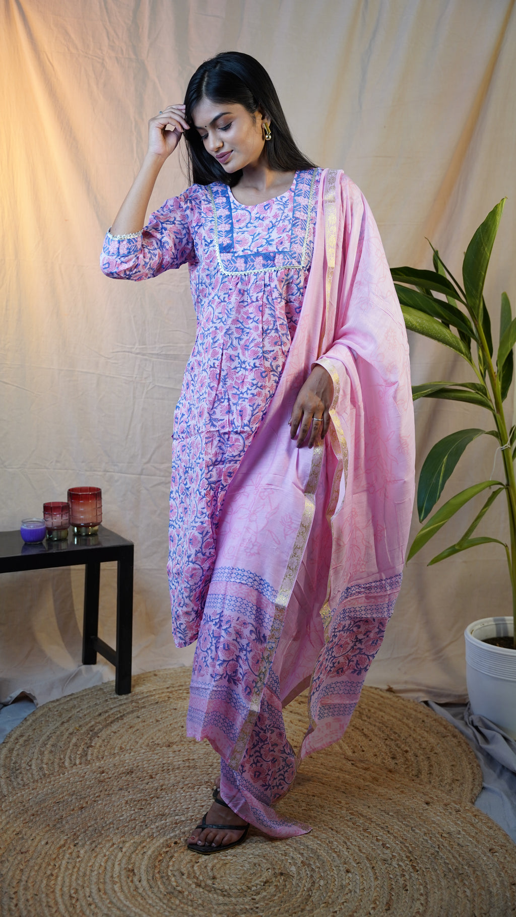 LEVENDER BLOCK PRINT SUIT SET