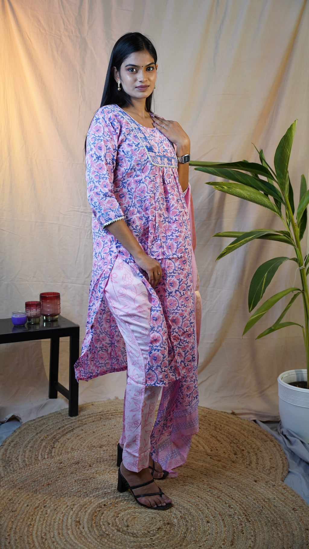 LEVENDER BLOCK PRINT SUIT SET