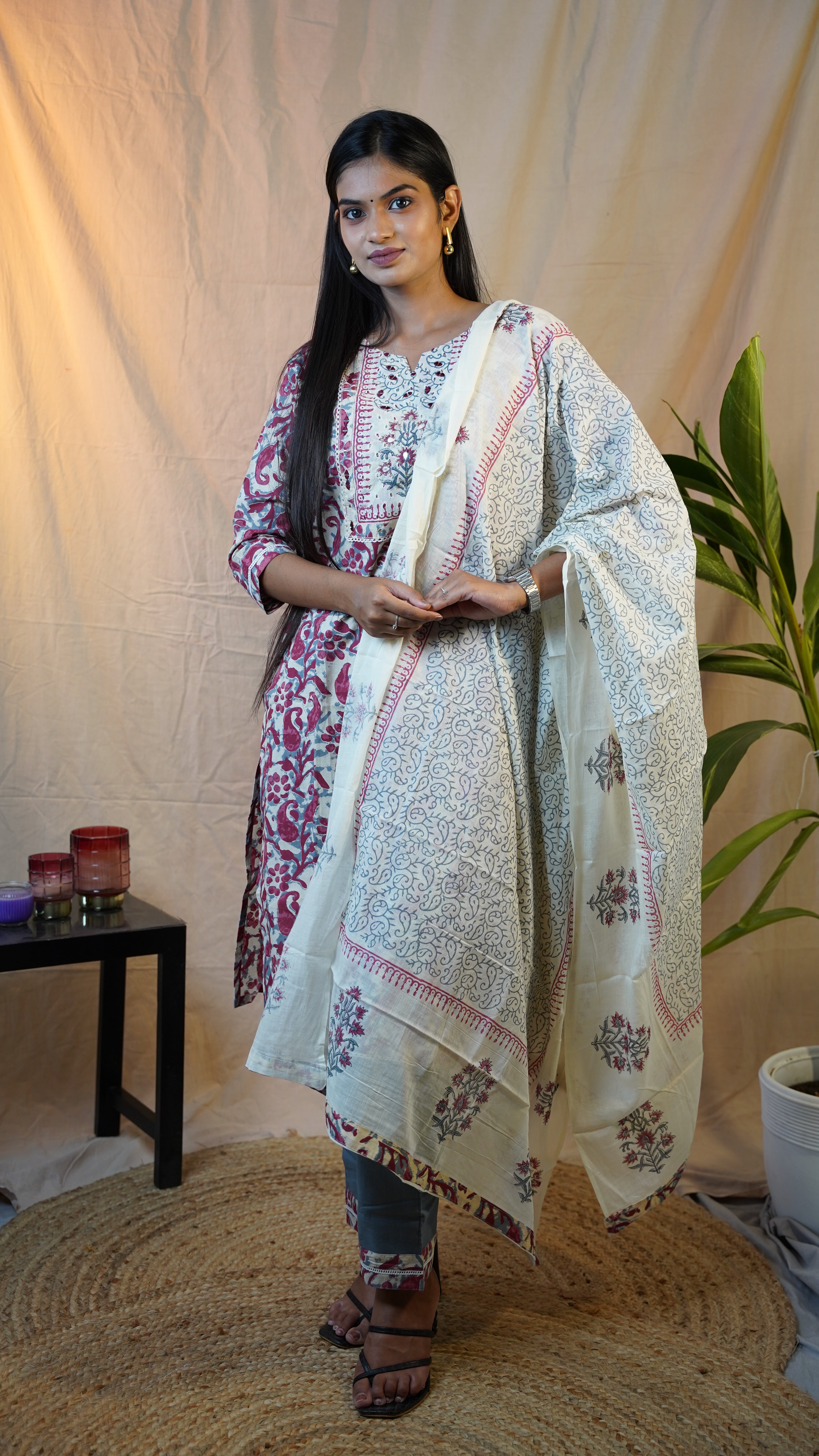 RED KALAMKARI BLOCK PRINT SUIT SET