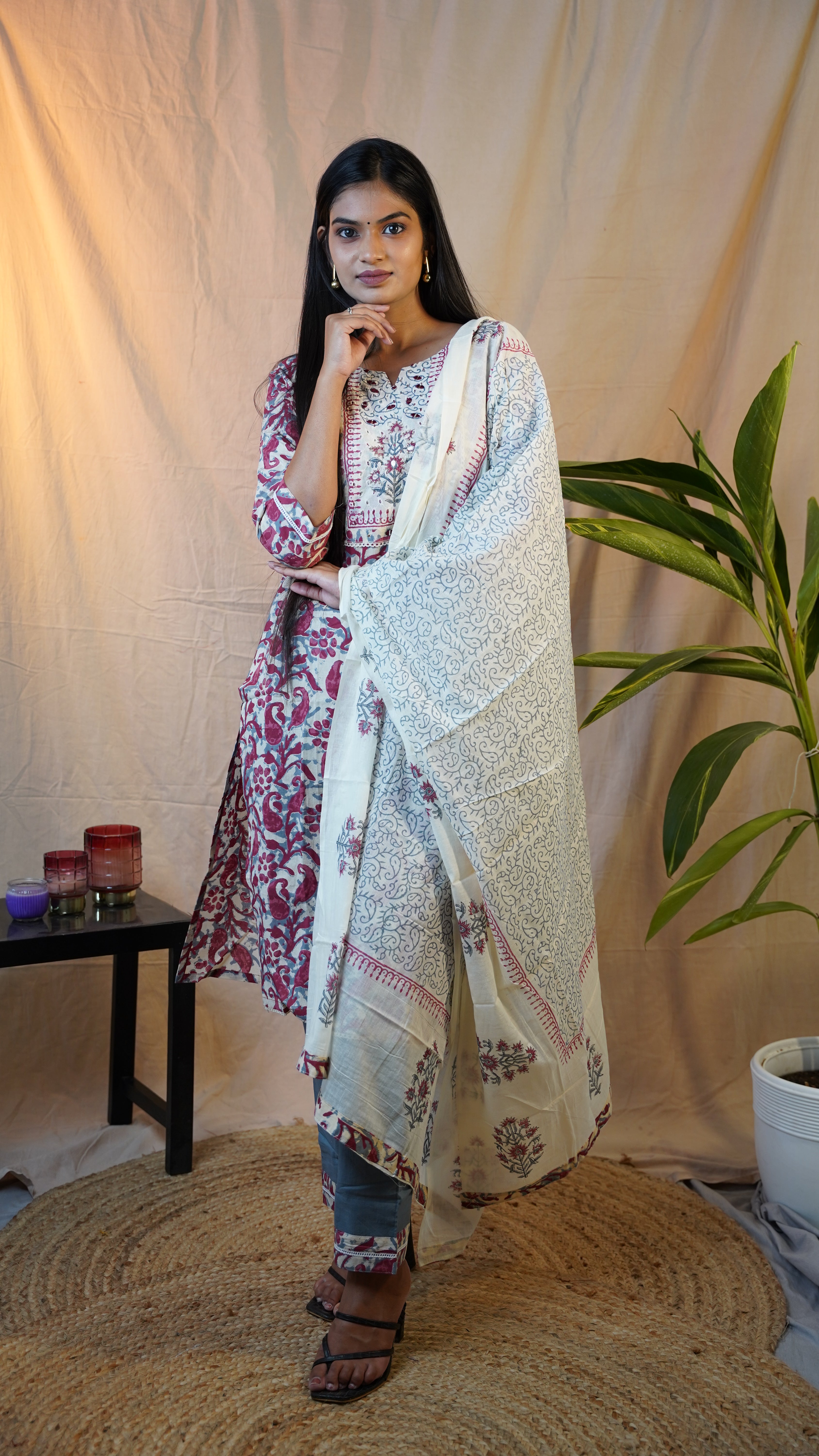 RED KALAMKARI BLOCK PRINT SUIT SET